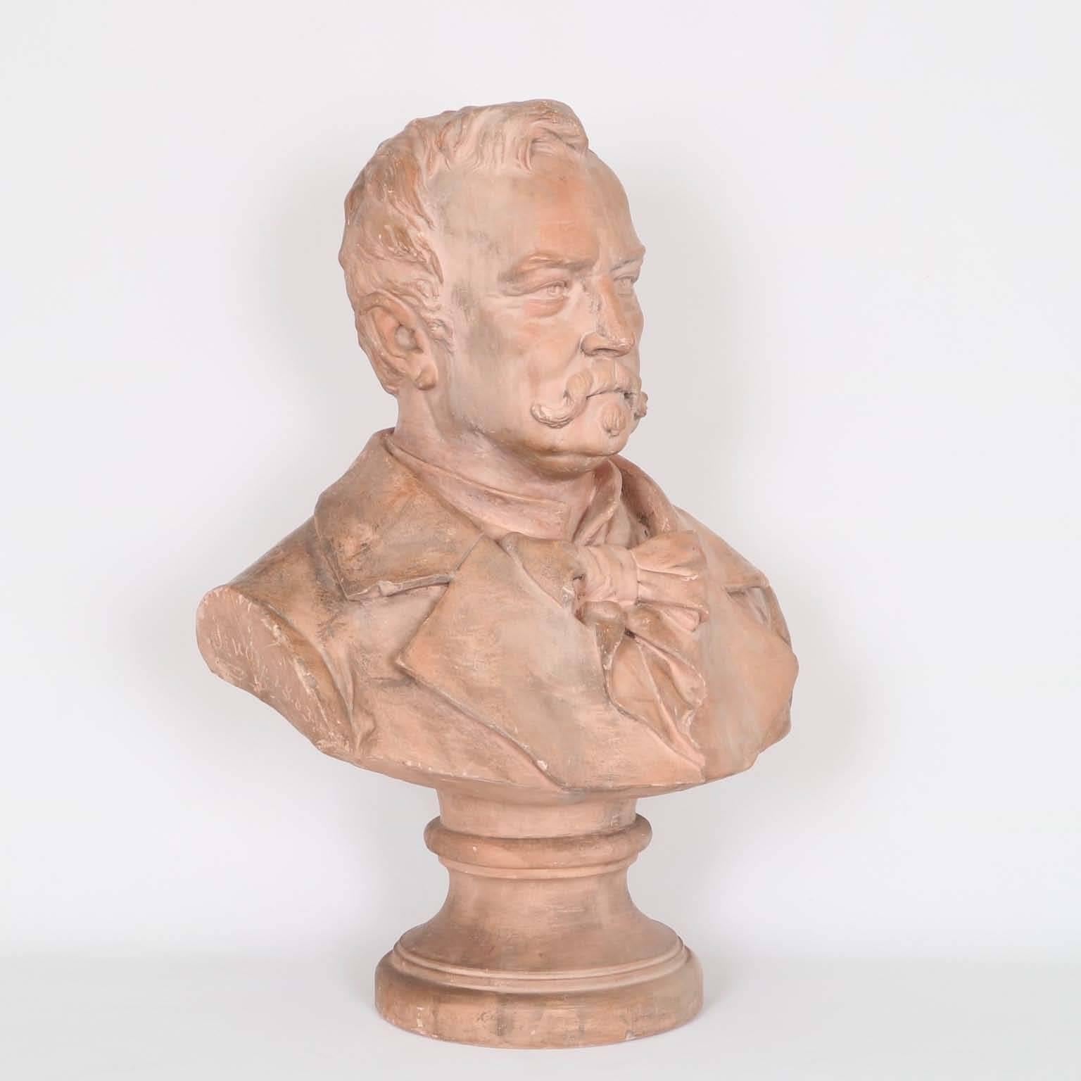 French Terracotta Bust of Victor Hugo, Signed and Dated 1