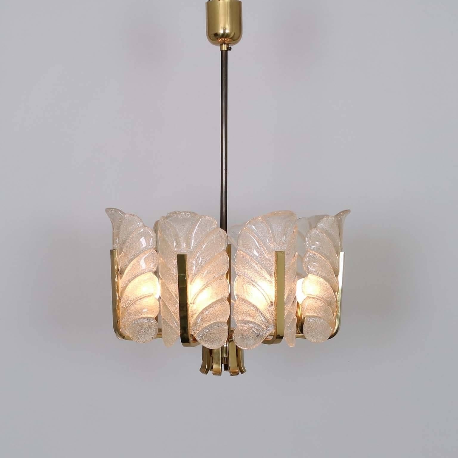 Mid-Century Modern Carl Fagerlund for Orrefors Chandelier with Textured Glass Leaves