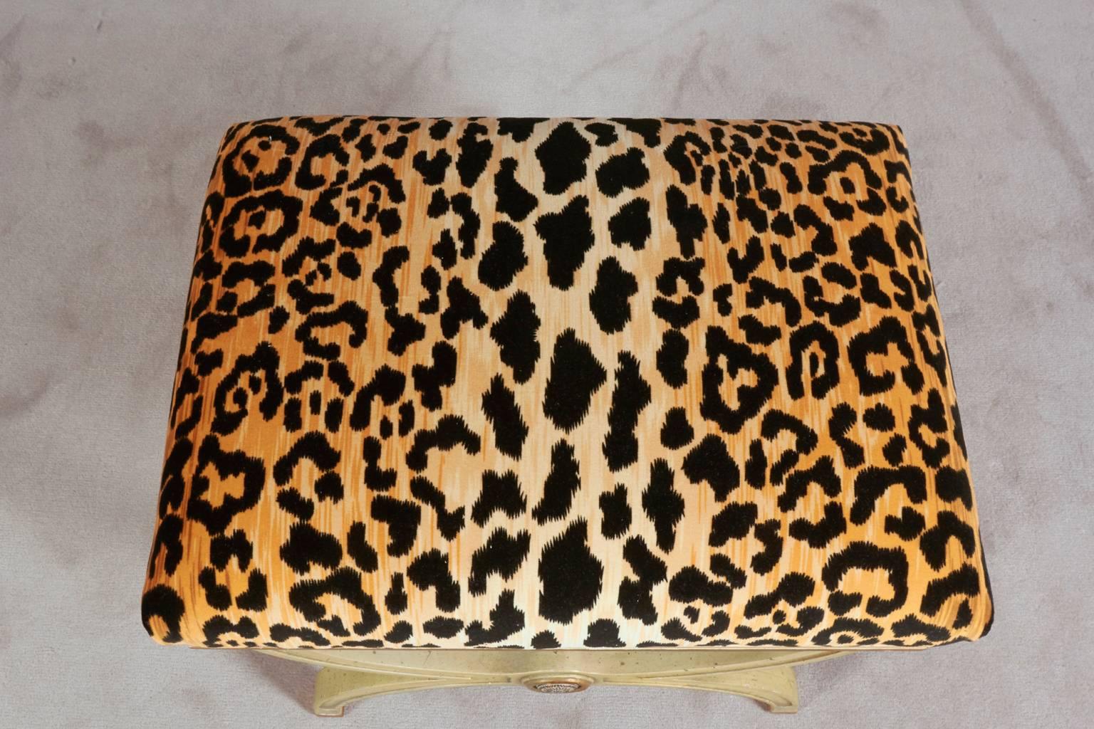 Pair of Hollywood Regency Leopard Print Velvet Benches In Excellent Condition In Astoria, NY
