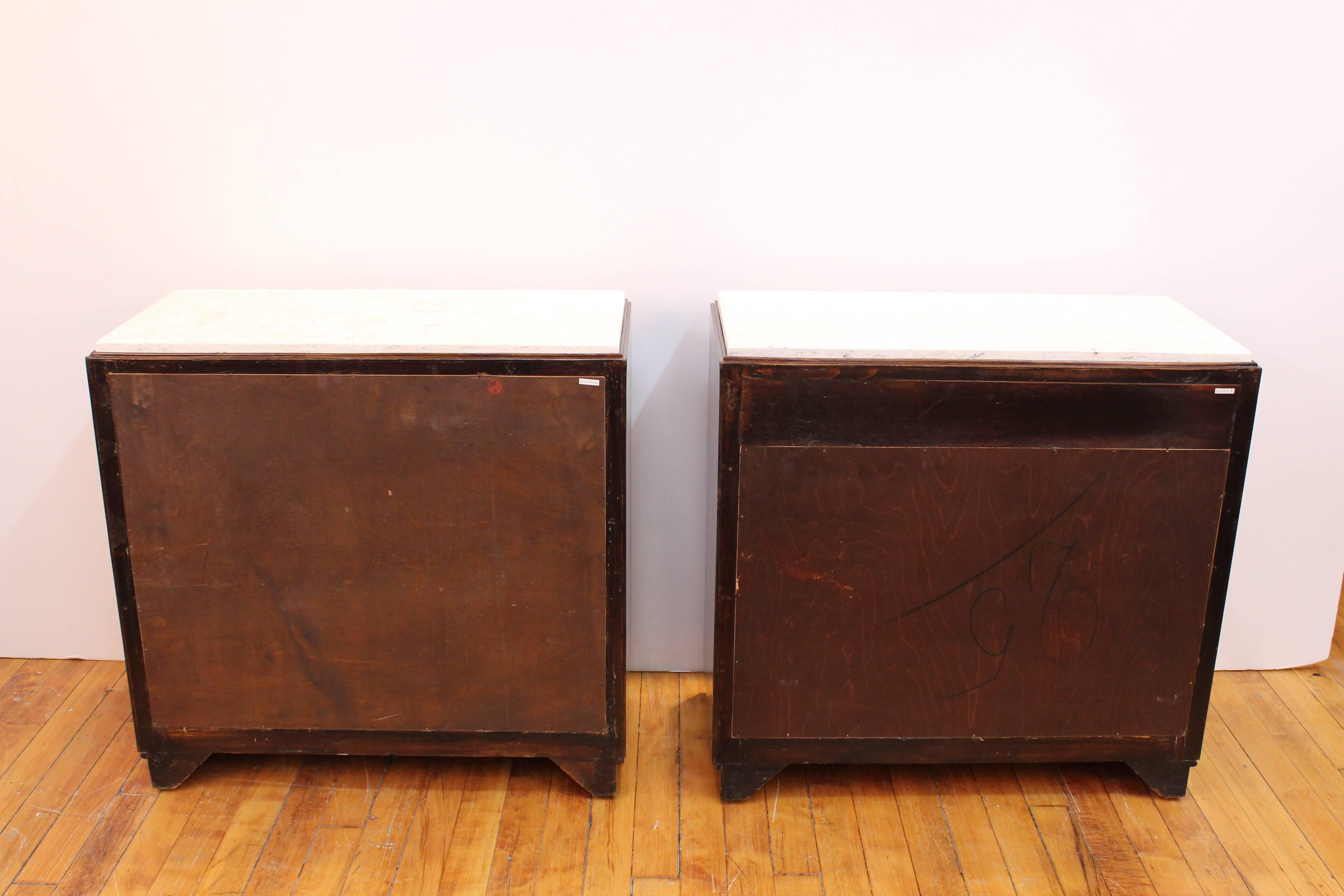 Pair of Art Deco Rosewood and Leather Nightstands with Marble Tops 3