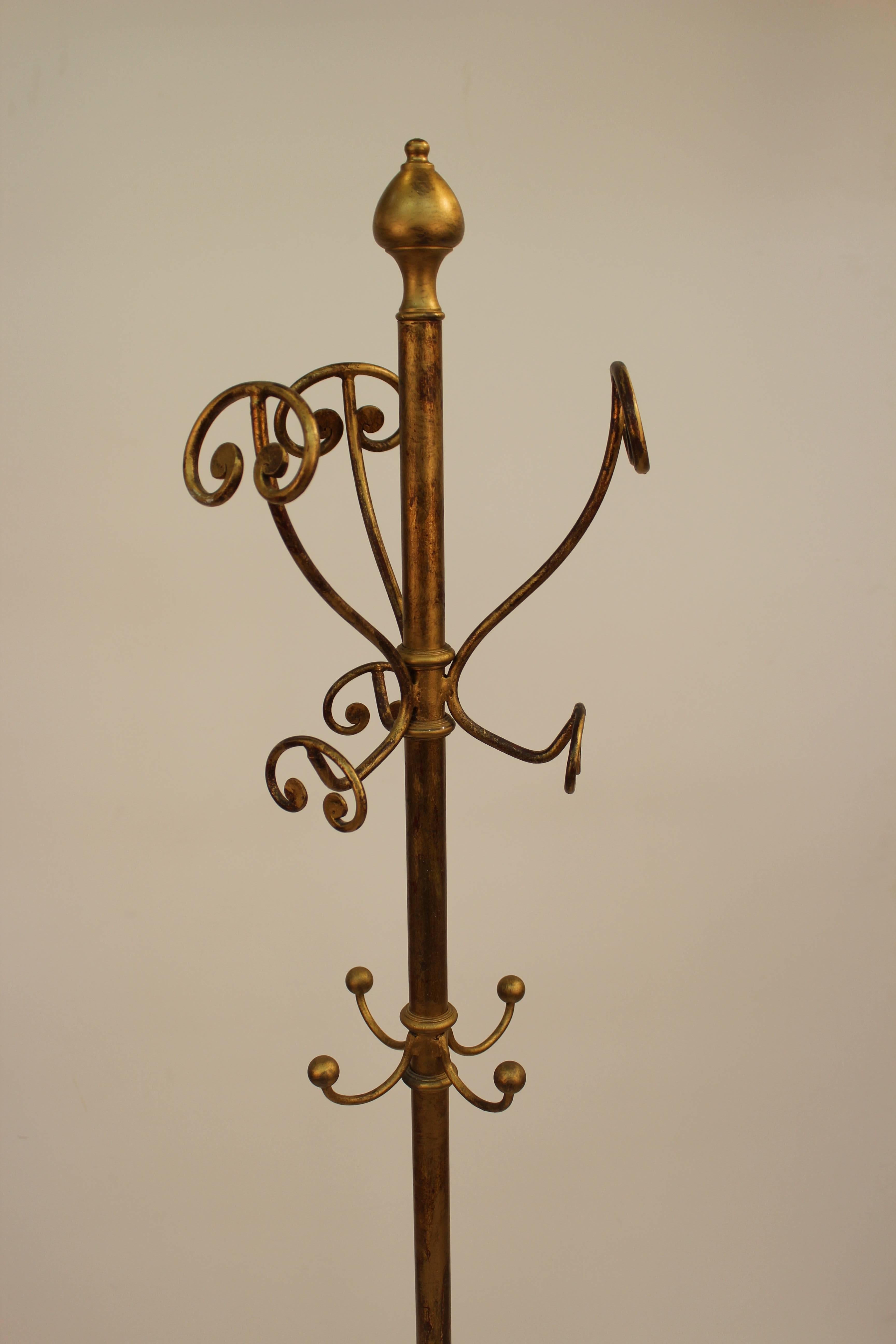 Hollywood Regency Mid-Century Diminutive Florentine Brass Coat Rack