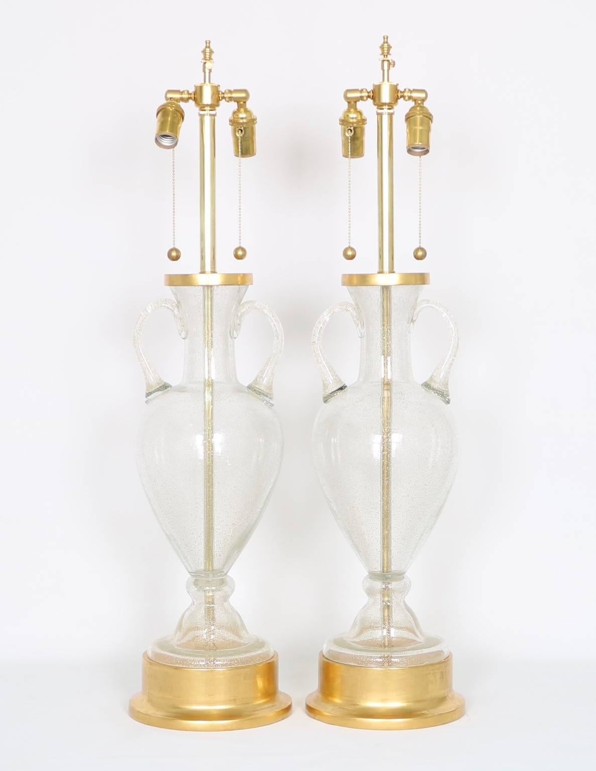 Gilt Murano Glass Urn Lamps by Seguso for Marbro, Pair