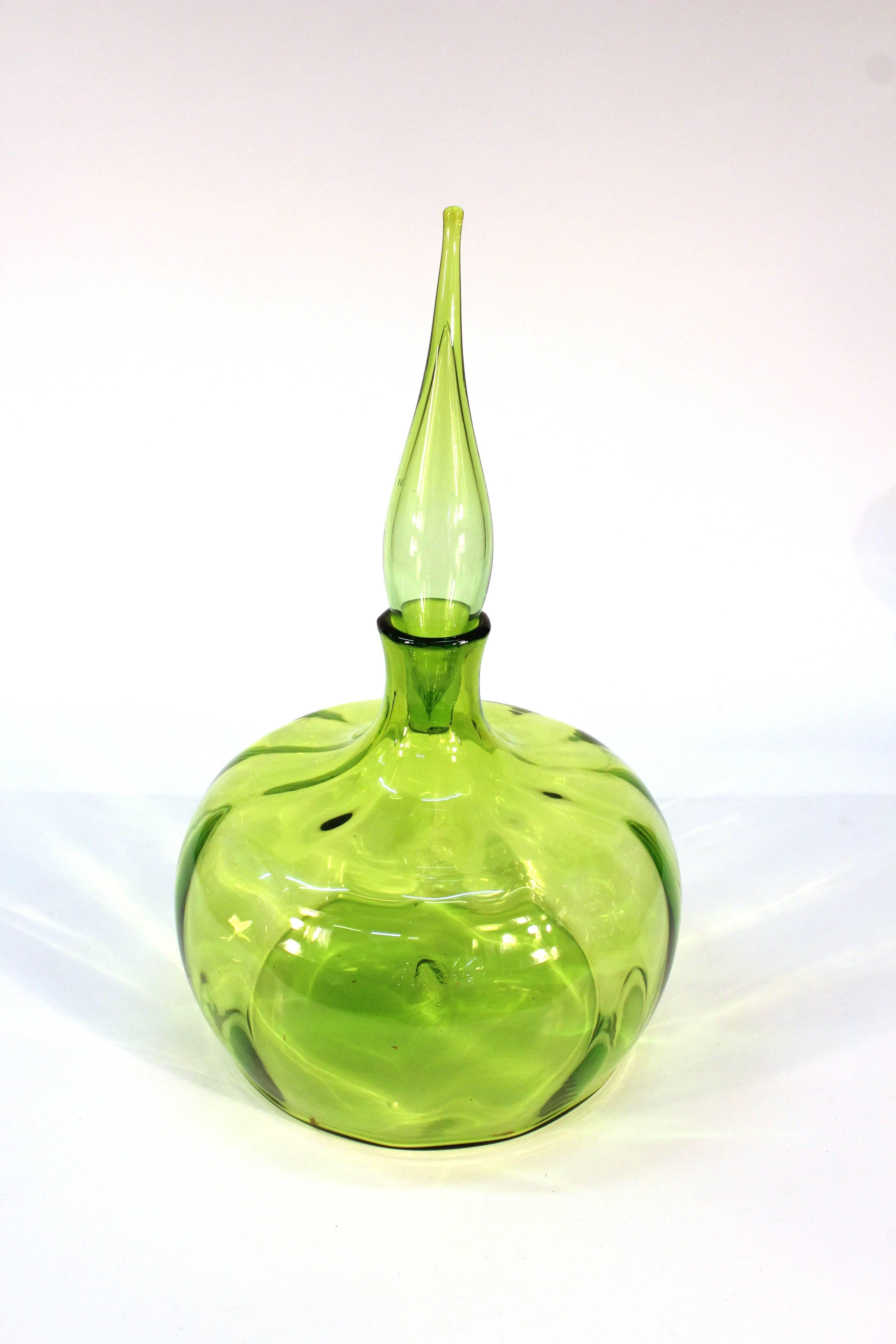 Blown Glass Collection of Three Olive Glass Pieces by Blenko