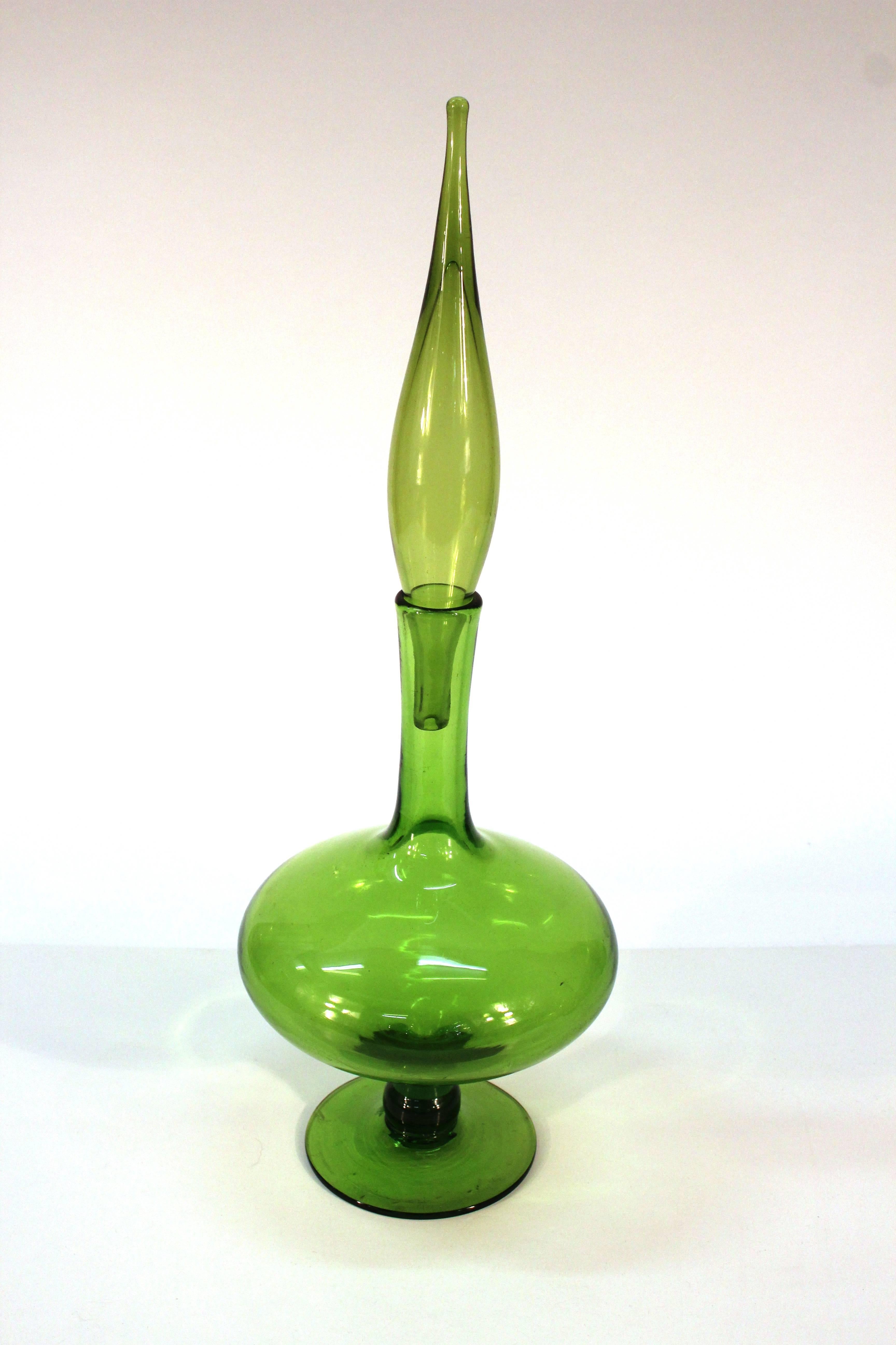 Mid-Century Modern Collection of Three Olive Glass Pieces by Blenko