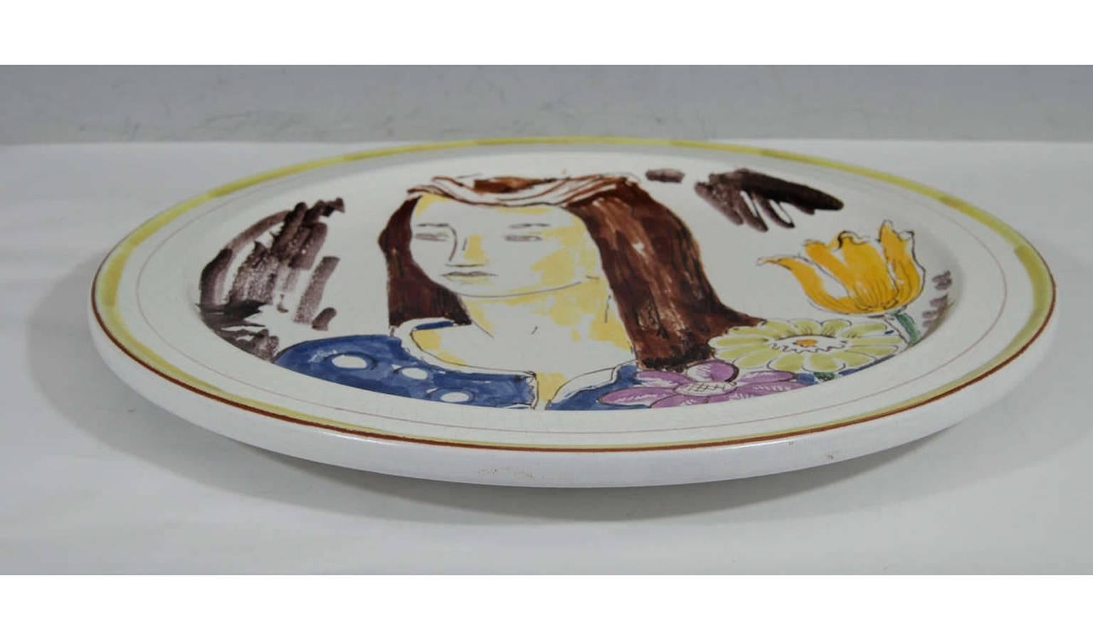 20th Century Wilhelm Kage Plate with Portrait of a Woman For Sale