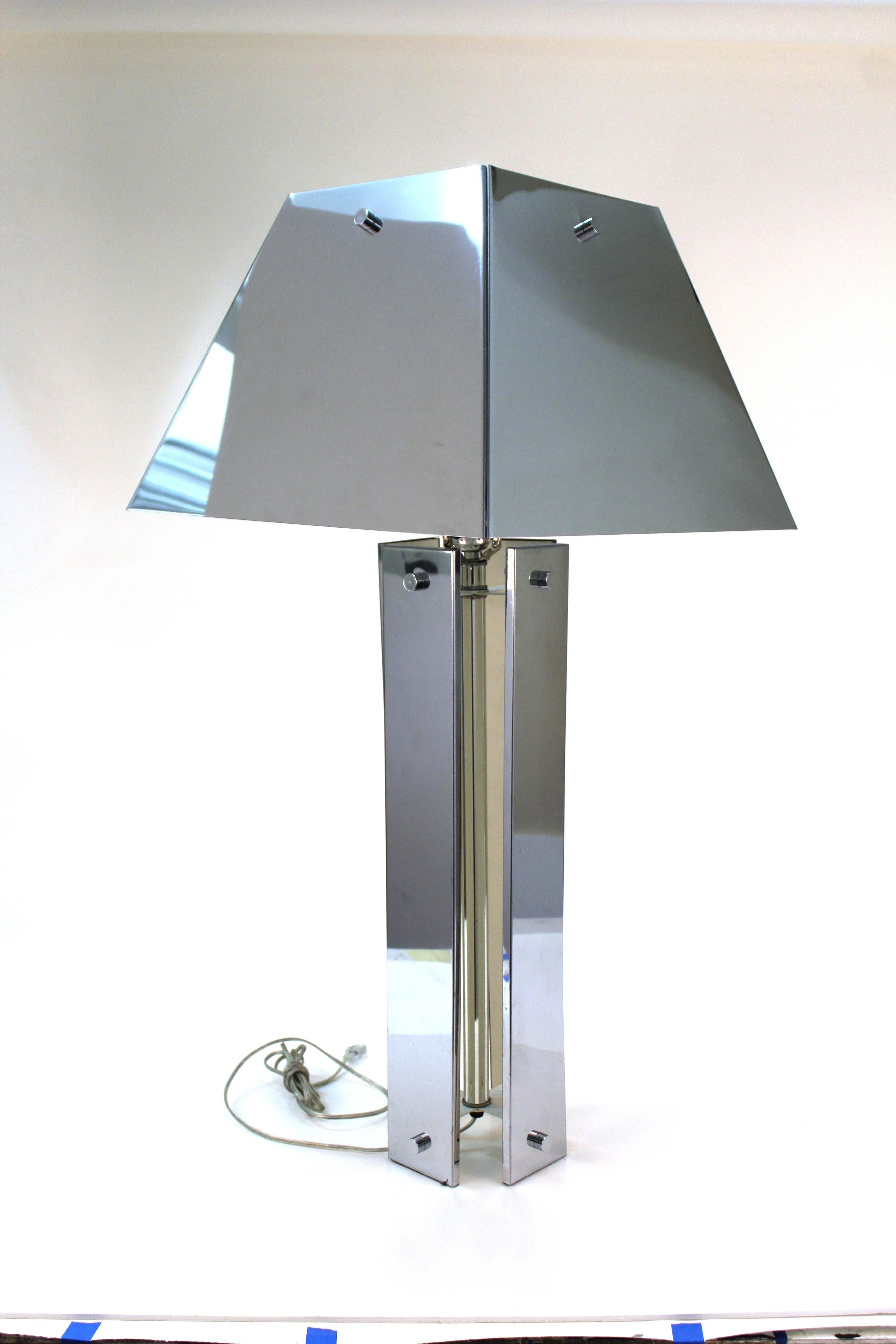 Mid-Century Modern Large Chrome Panel Table Lamp