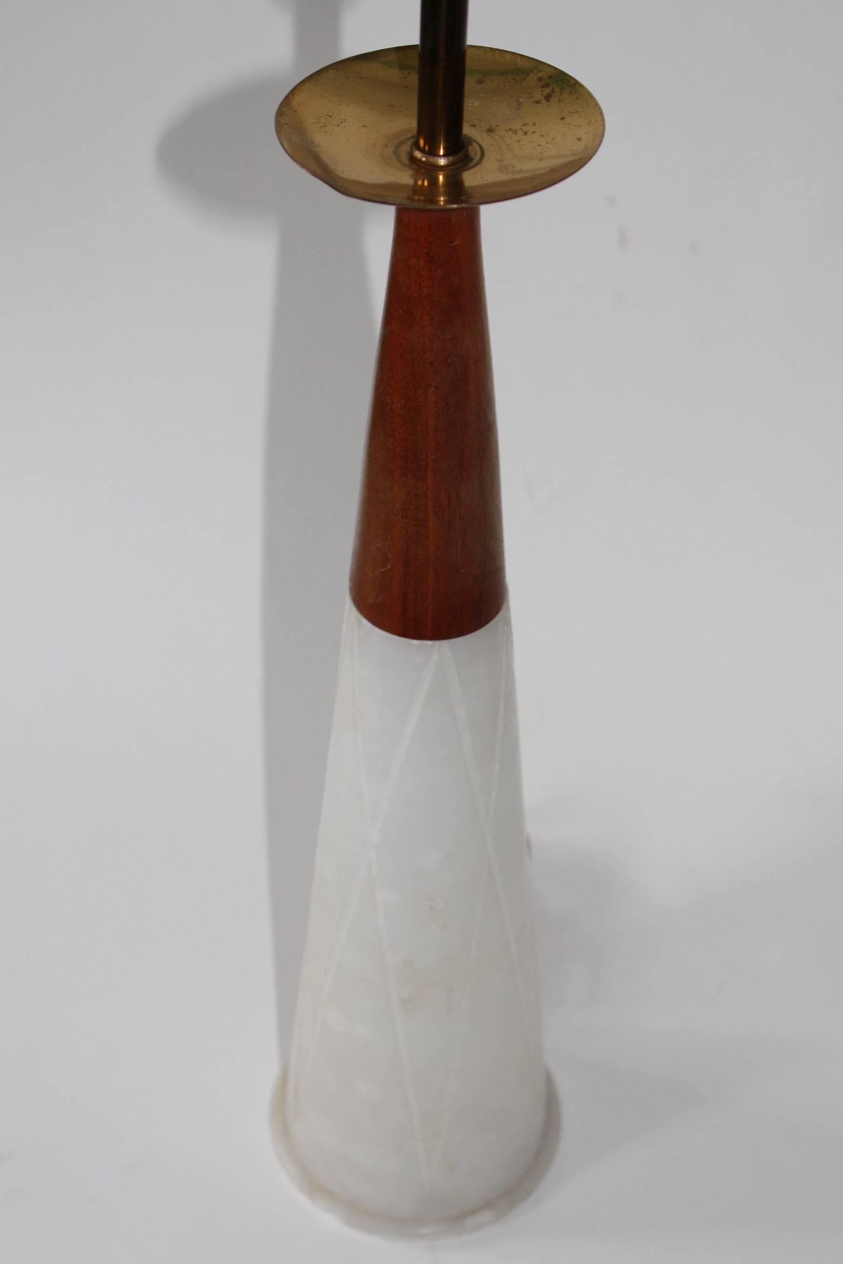 Mid-20th Century Italian 1950s Conical Marble Lamps with Brass and Walnut Accents