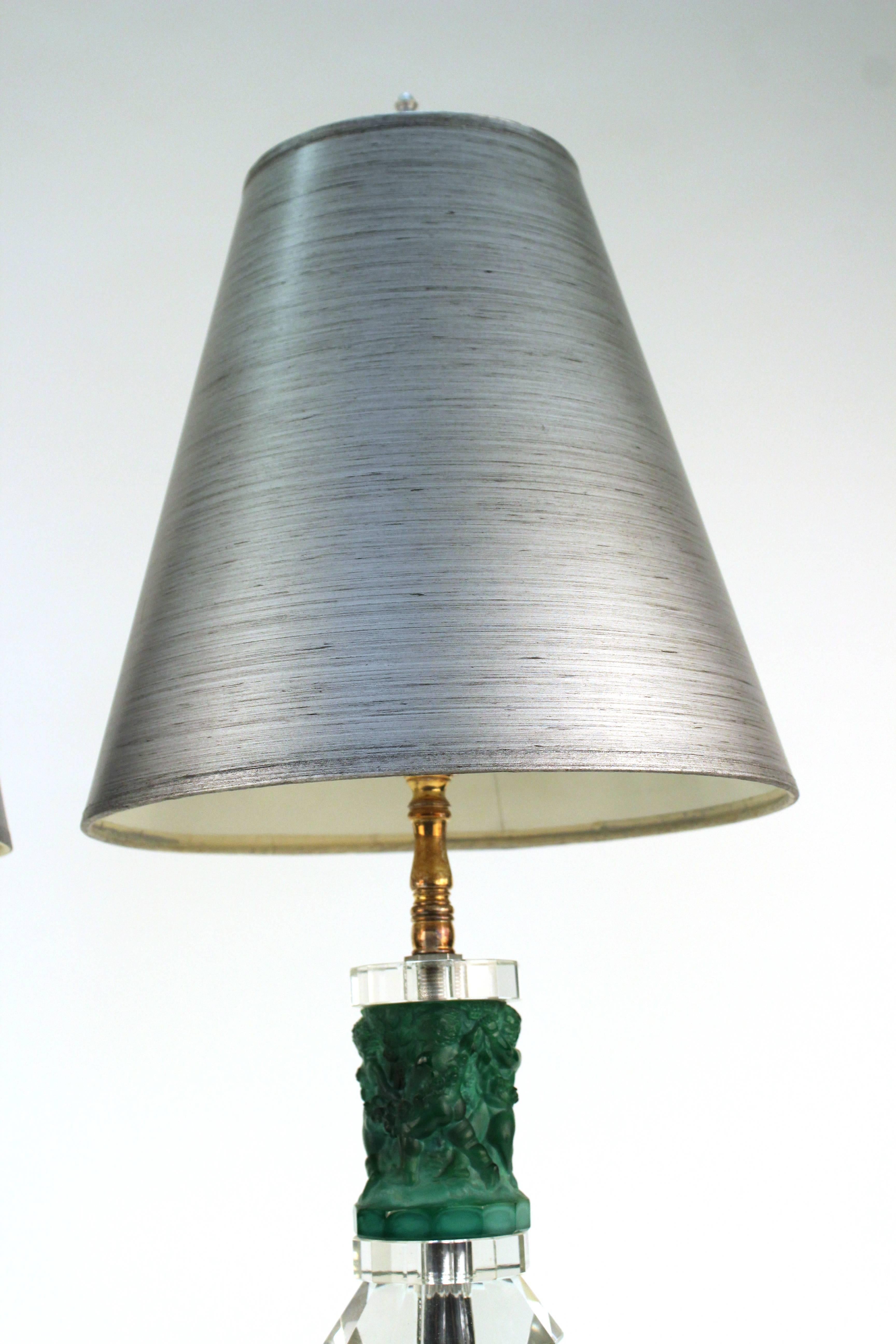 Pair of Art Deco Czech Crystal Lamps 4