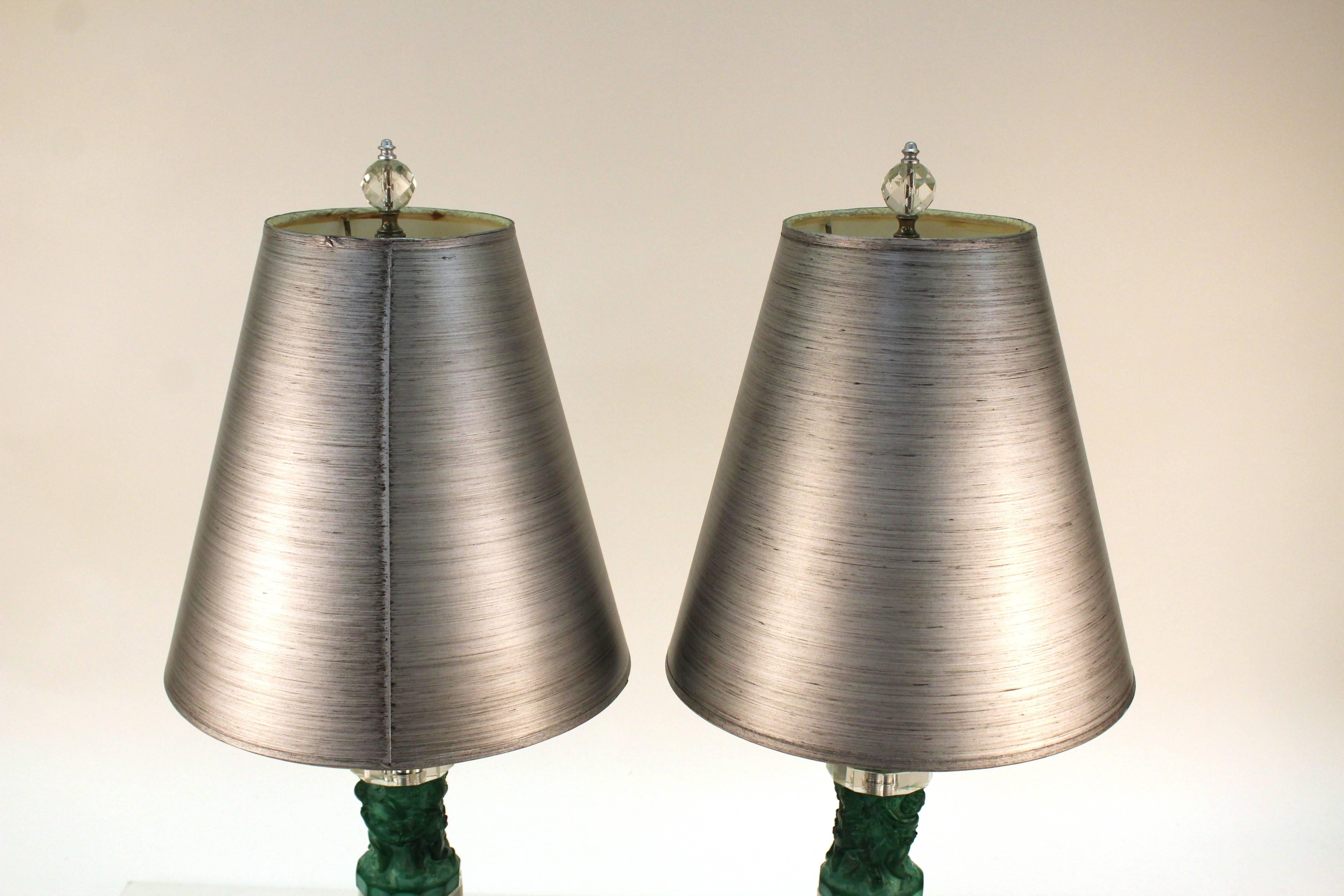 Pair of Art Deco Czech Crystal Lamps 5