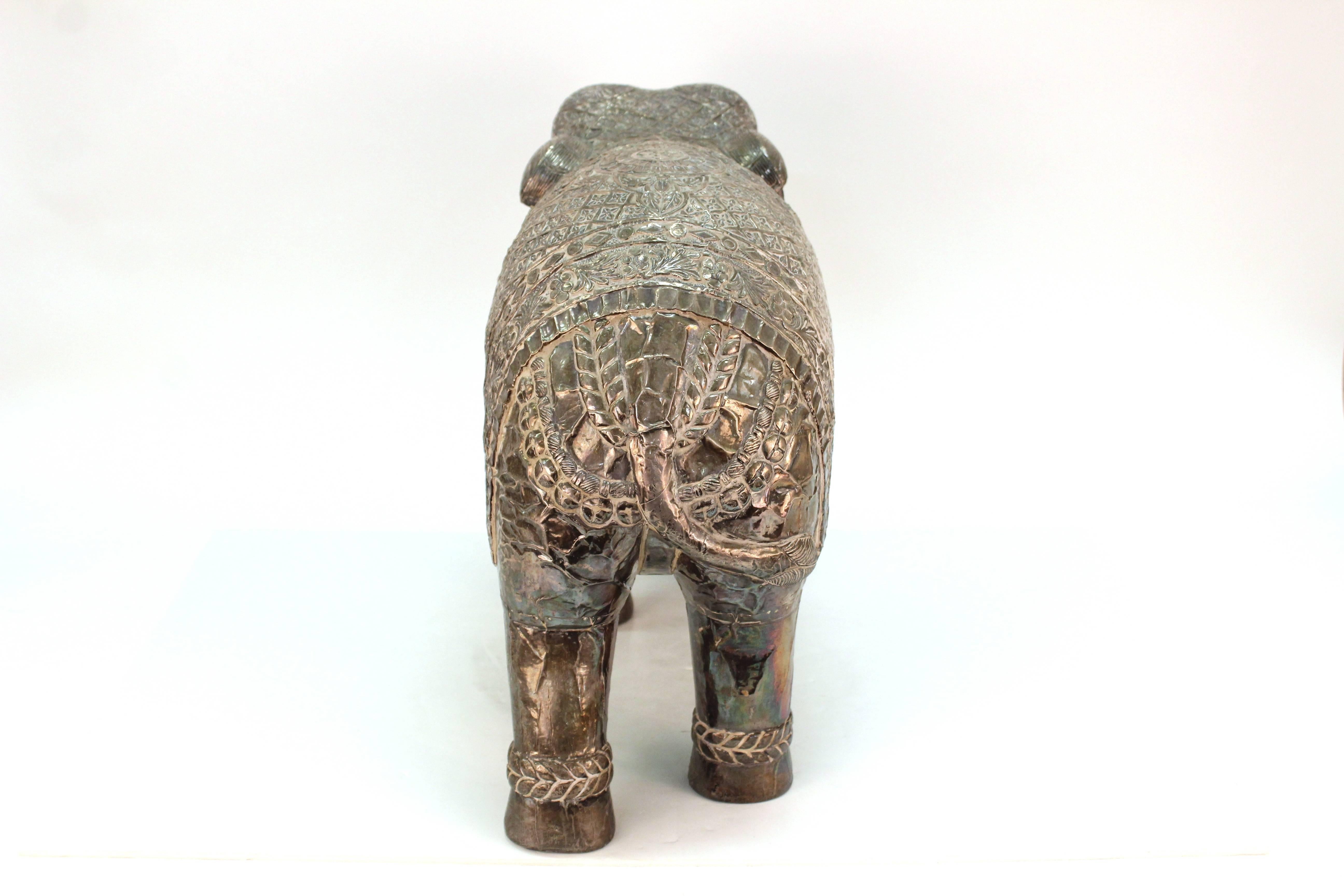 Mid-Century Modern Pair of Silver Indian Elephant Sculptures