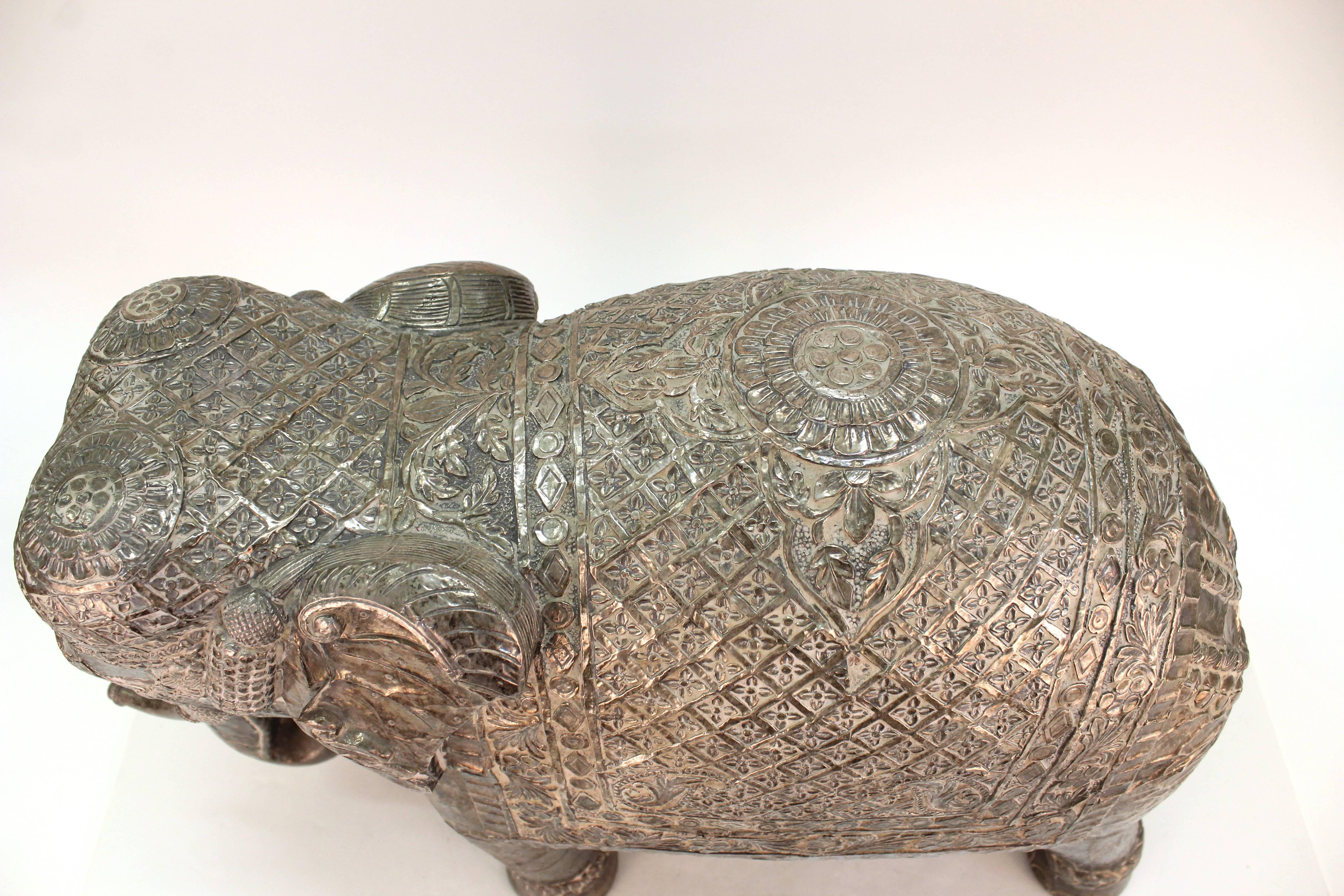 20th Century Pair of Silver Indian Elephant Sculptures