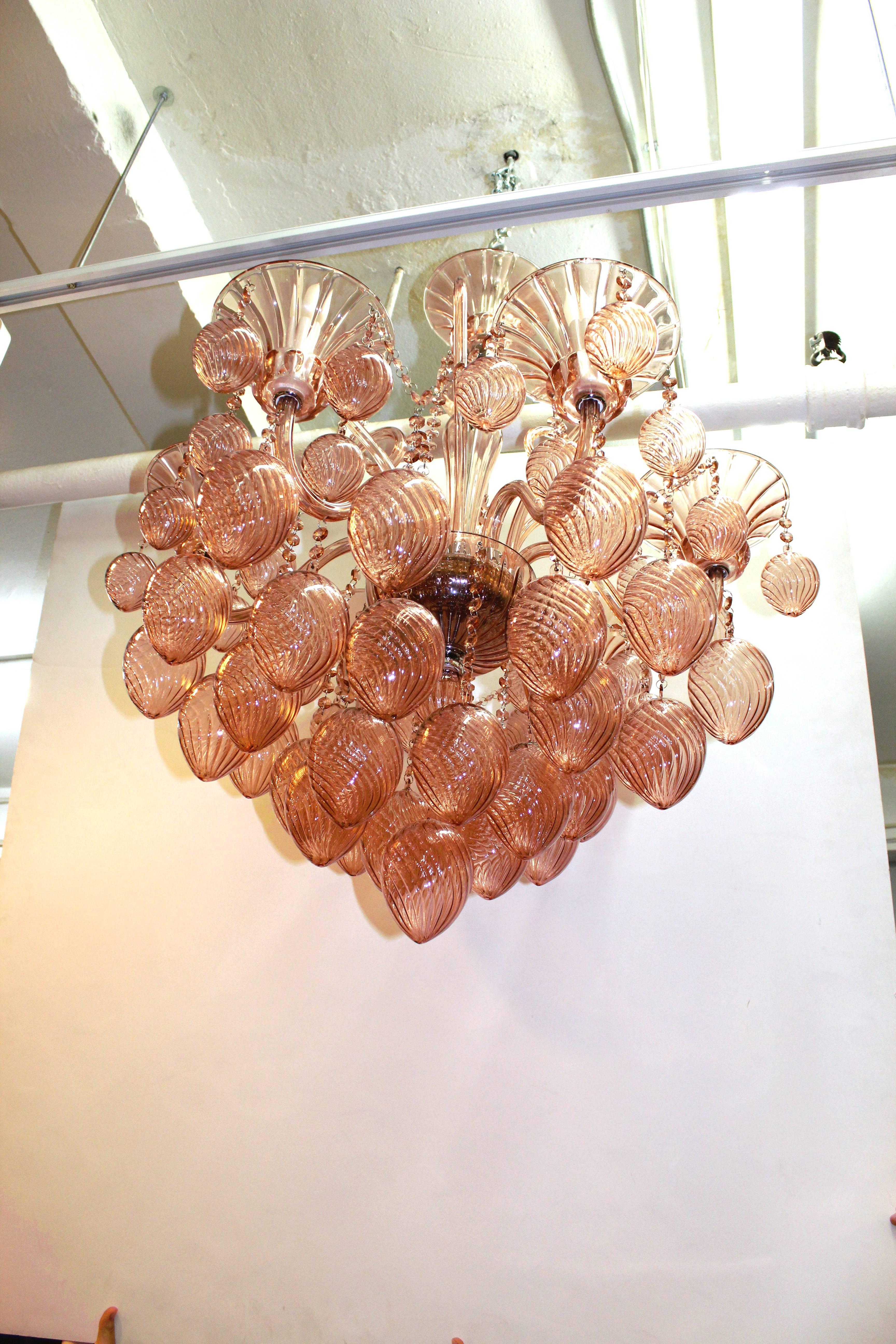 Italian Pink Murano Glass Chandelier with Six Lights