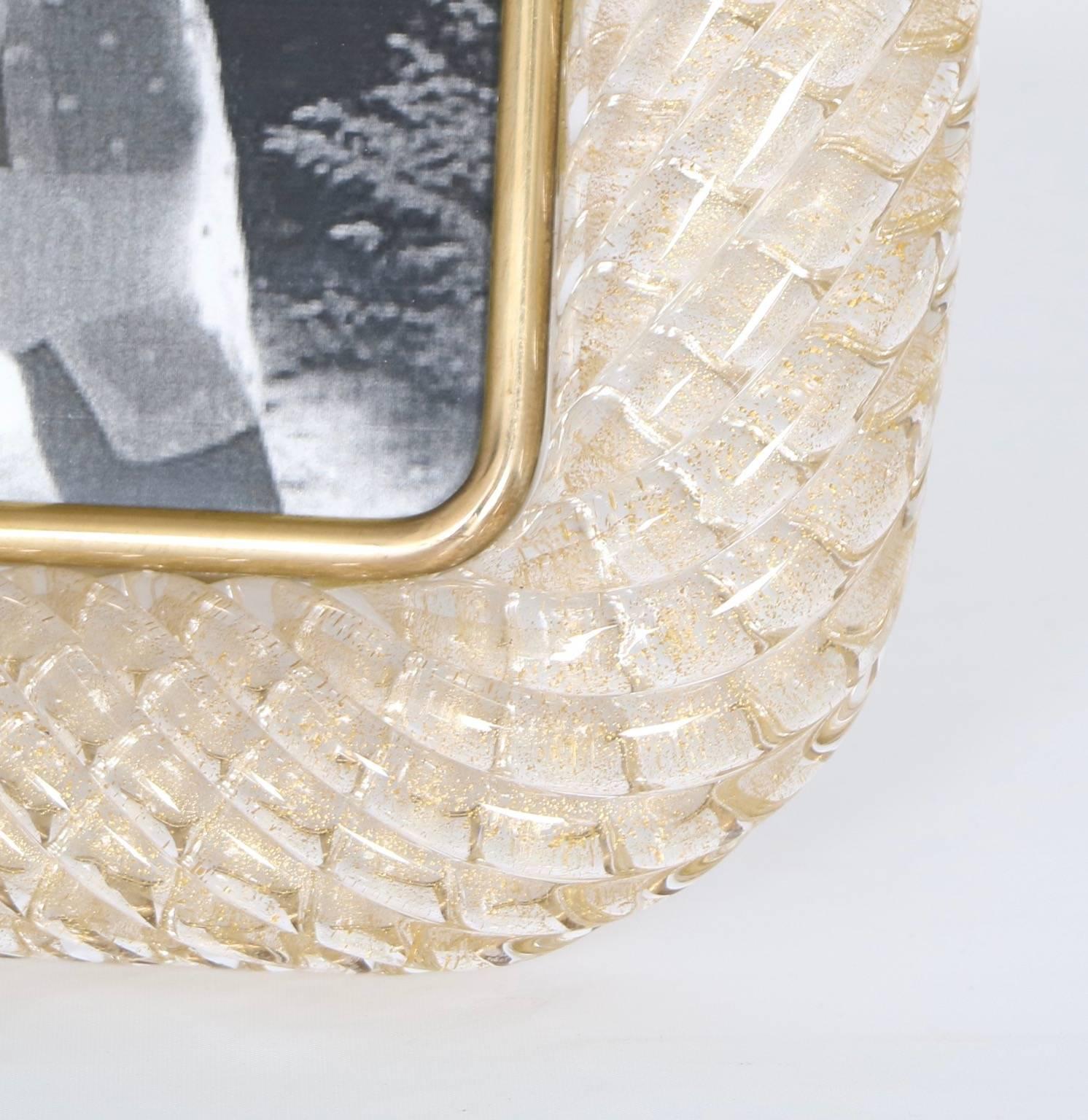 20th Century Venini Torcigione Murano Glass Photo Frame with Gold Inclusions