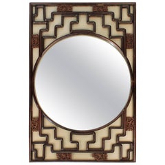 Gump's Asian Style Round Mirror in Decorative Rectangular Frame