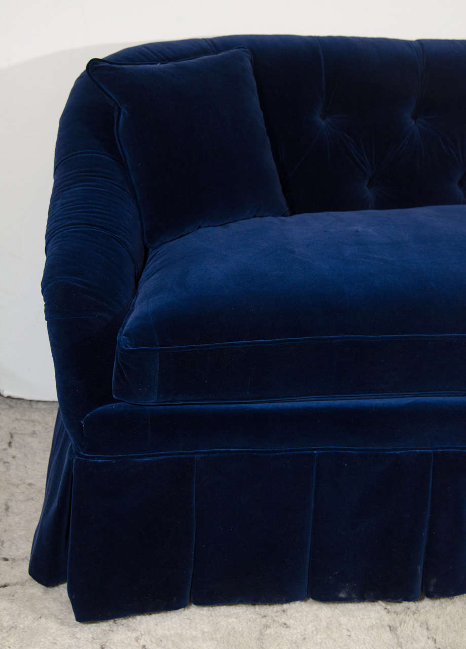 Hollywood Regency 21st Century Blue Velvet Settee