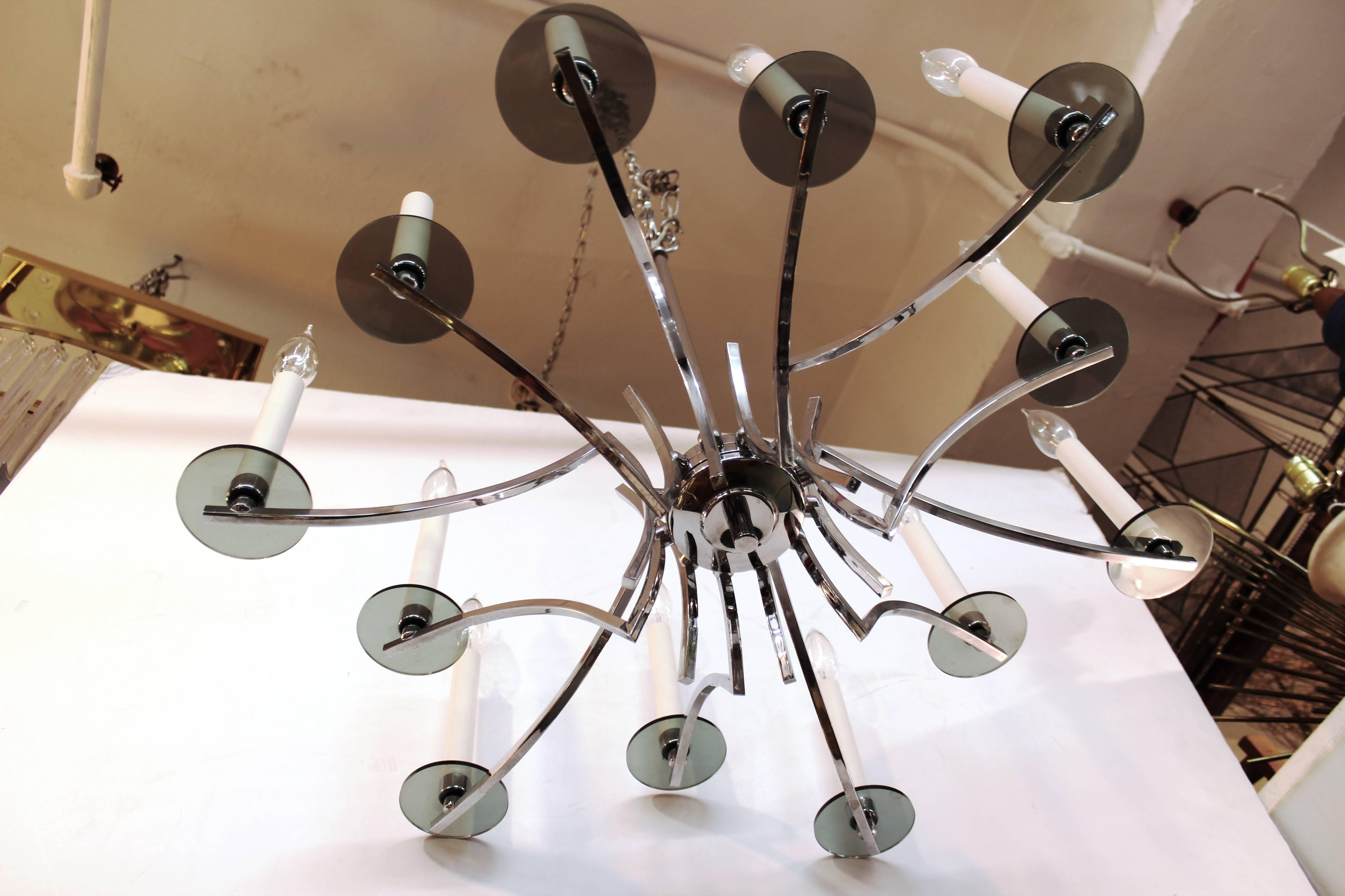 20th Century Italian Smokey Murano Glass and Chrome Chandelier