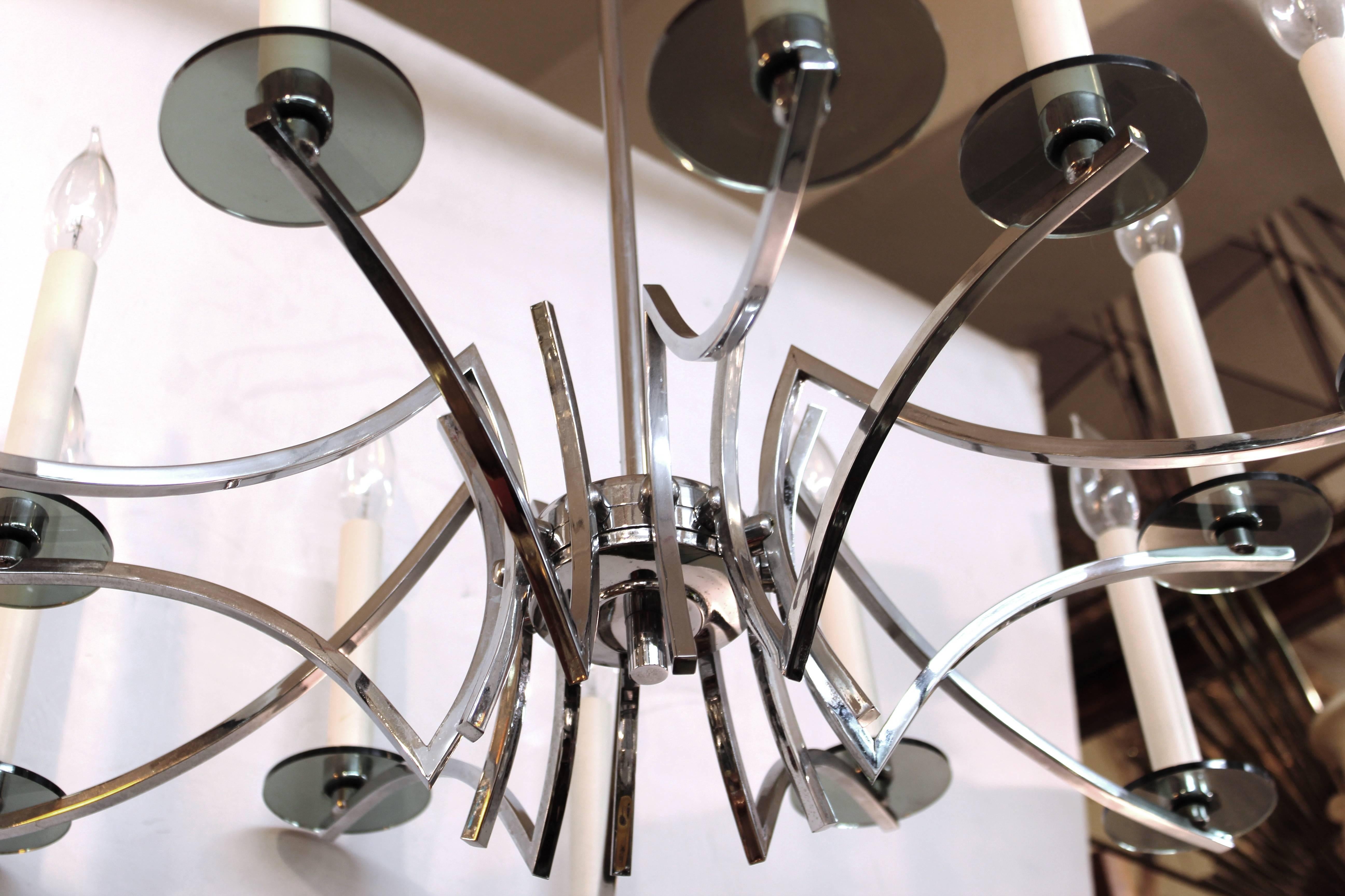 Italian Smokey Murano Glass and Chrome Chandelier In Good Condition In New York, NY