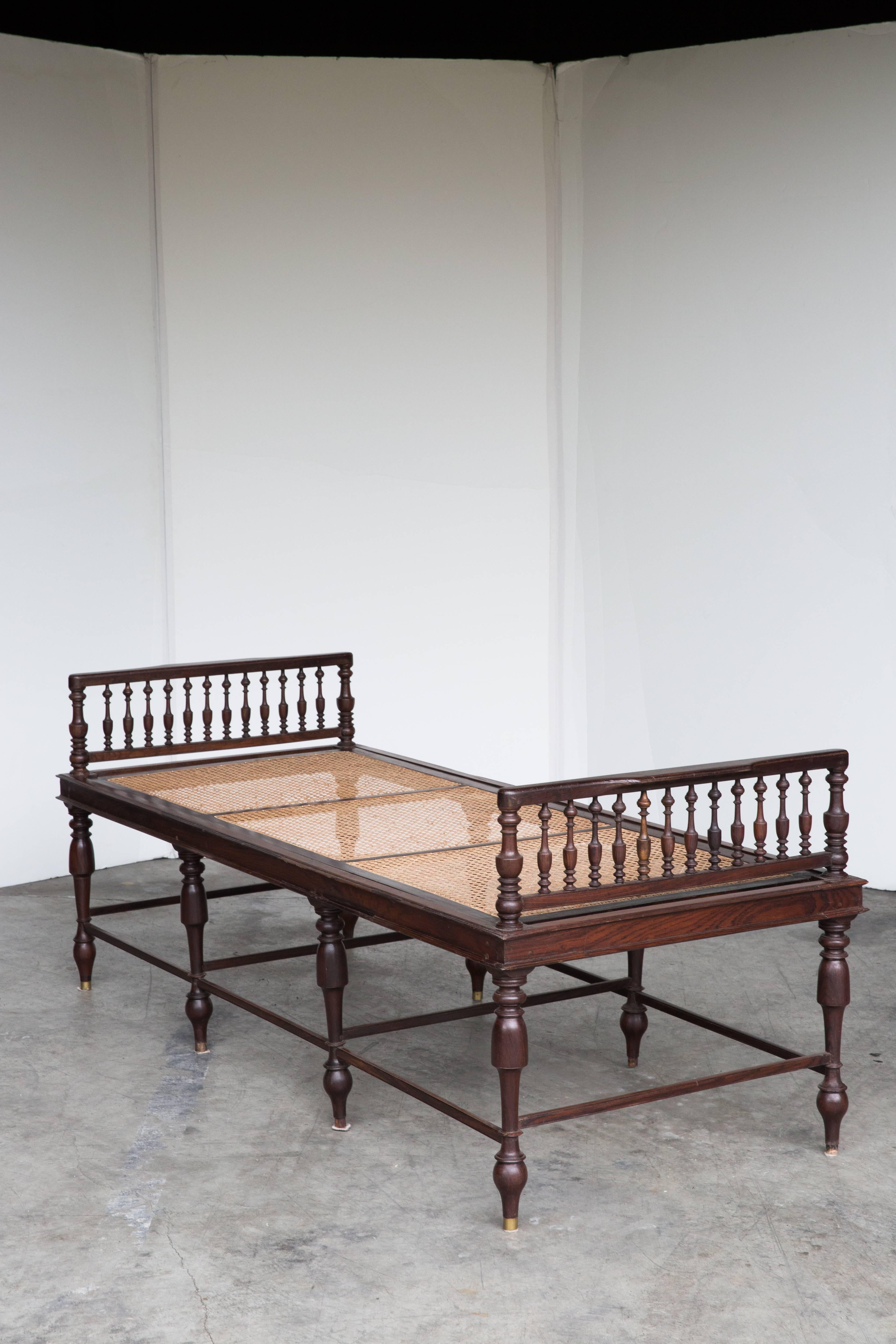 Anglo-Indian Anglo Indian Rosewood Daybed with Caning For Sale