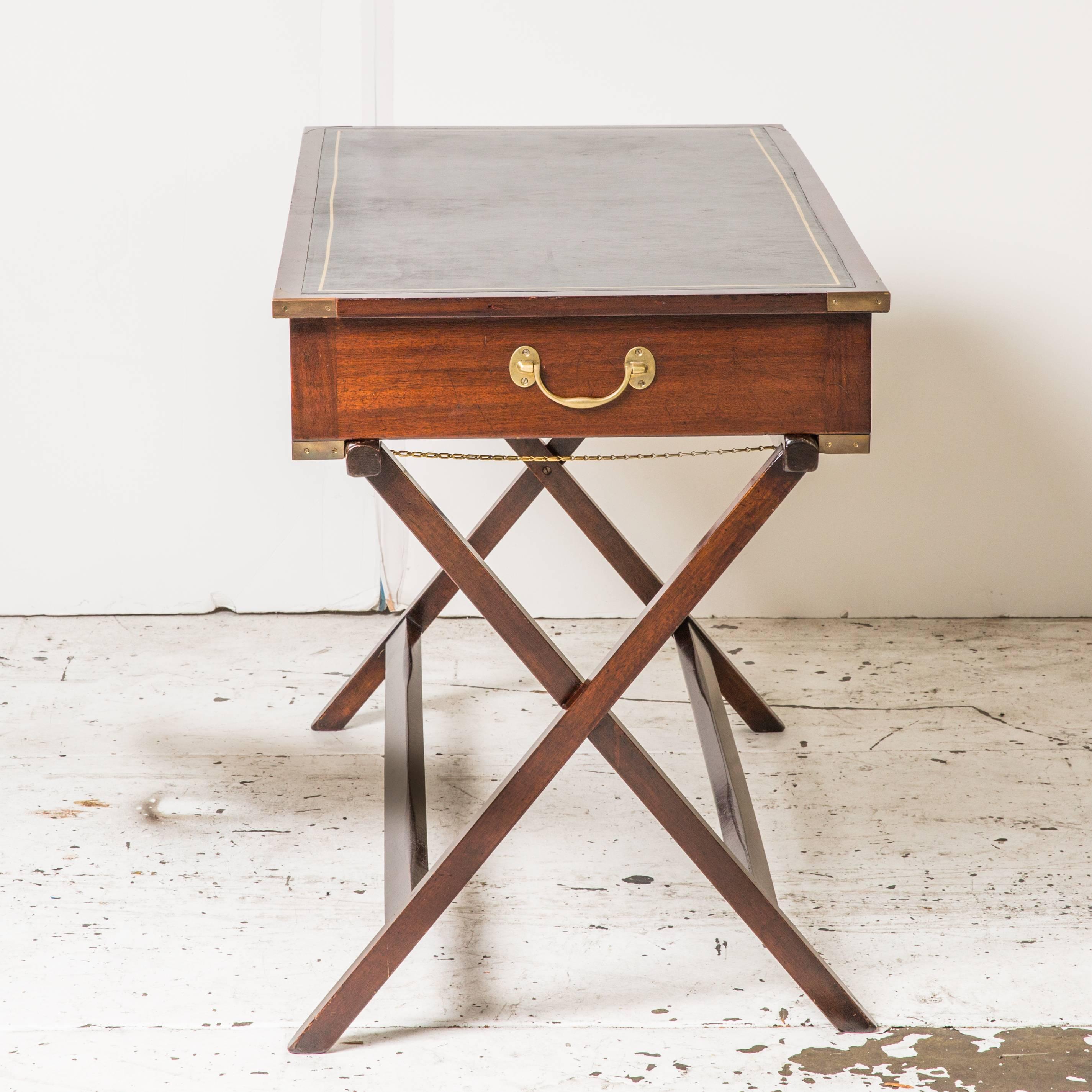 20th Century Campaign Style Desk with Leather Inset