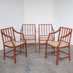 Set of Four Stylish Caned Chairs in Rare Nadun Wood