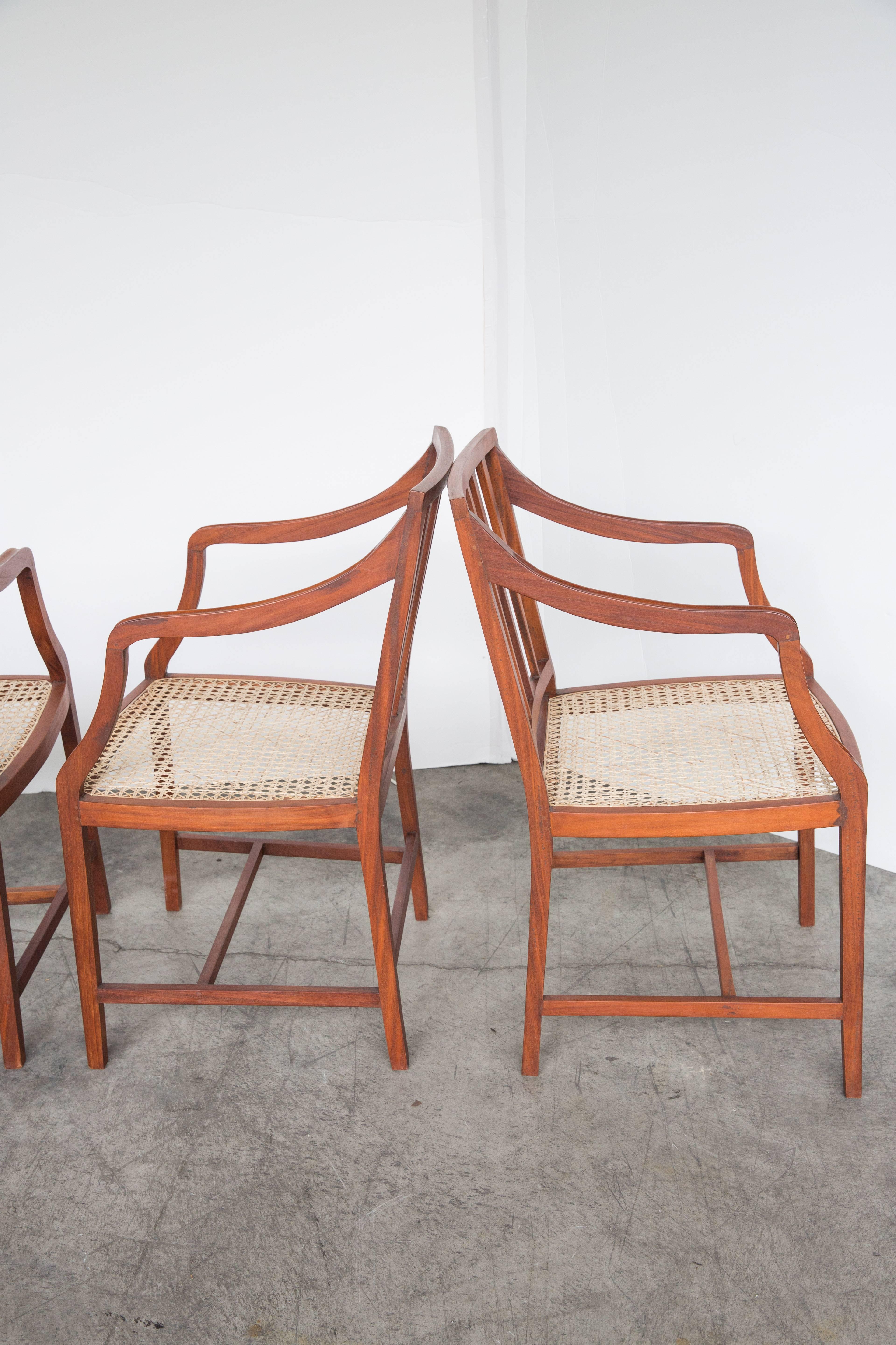 Sri Lankan Set of Four Stylish Caned Chairs in Rare Nadun Wood For Sale