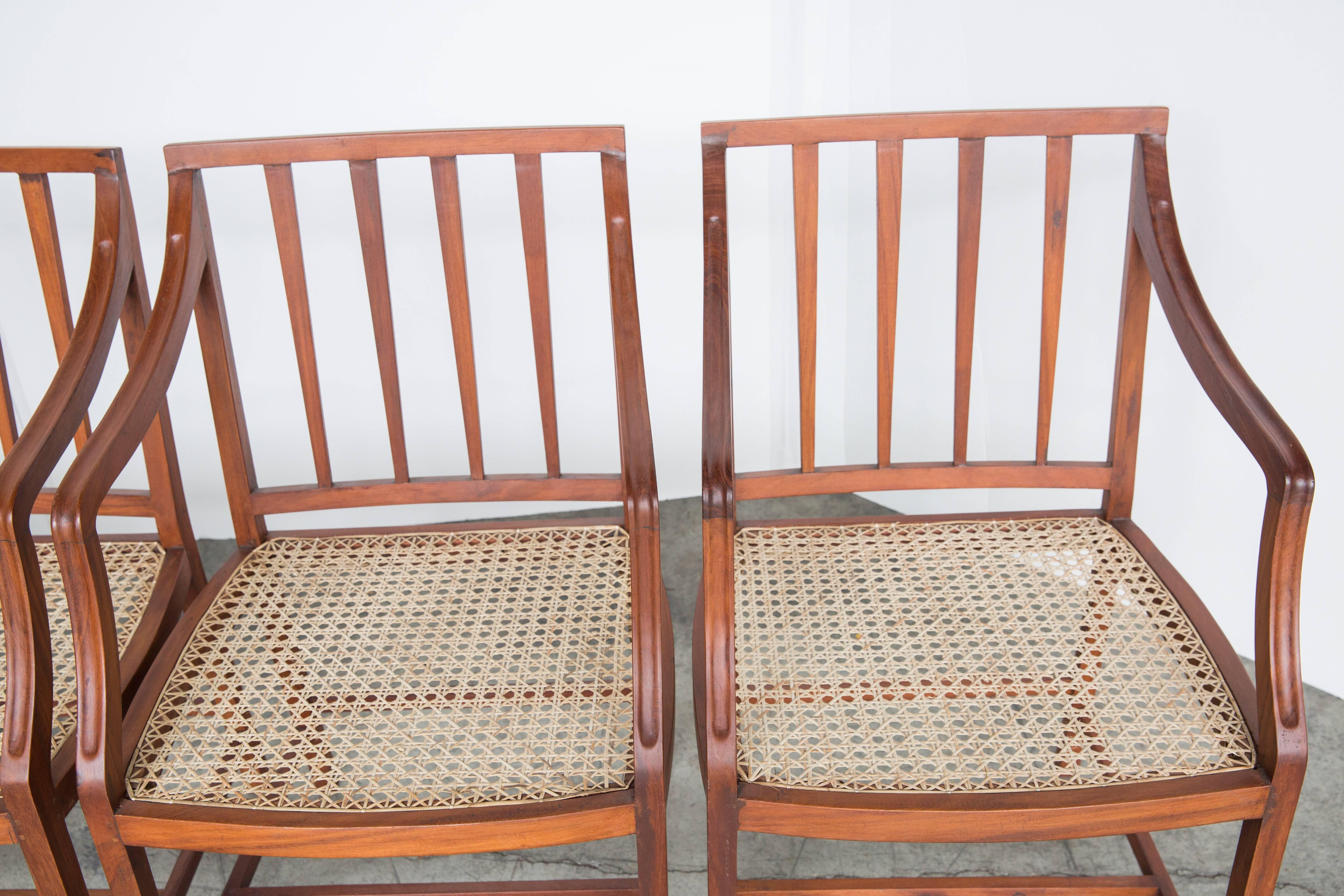 Set of Four Stylish Caned Chairs in Rare Nadun Wood In Excellent Condition For Sale In Richmond, CA