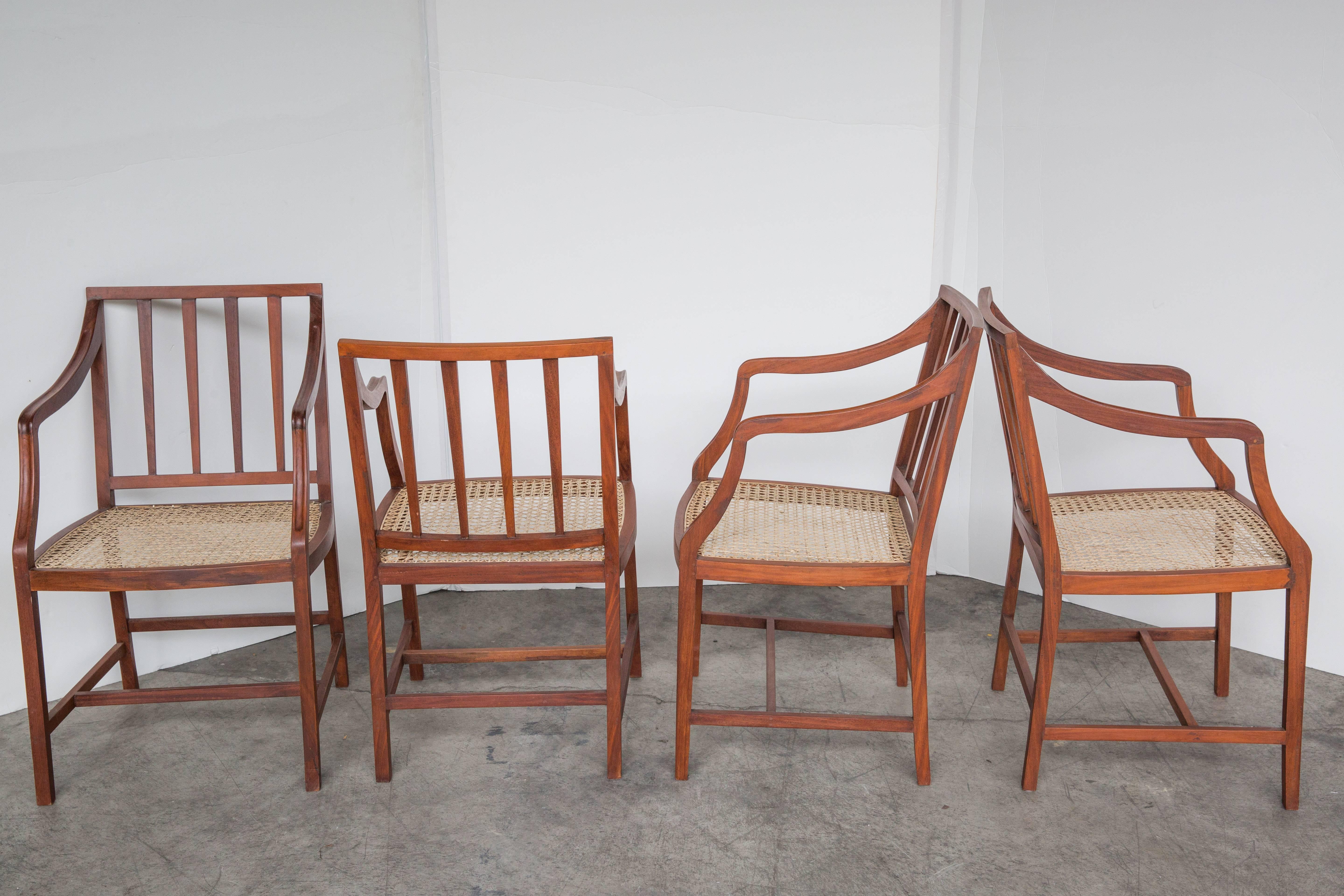 Set of Four Stylish Caned Chairs in Rare Nadun Wood For Sale 3