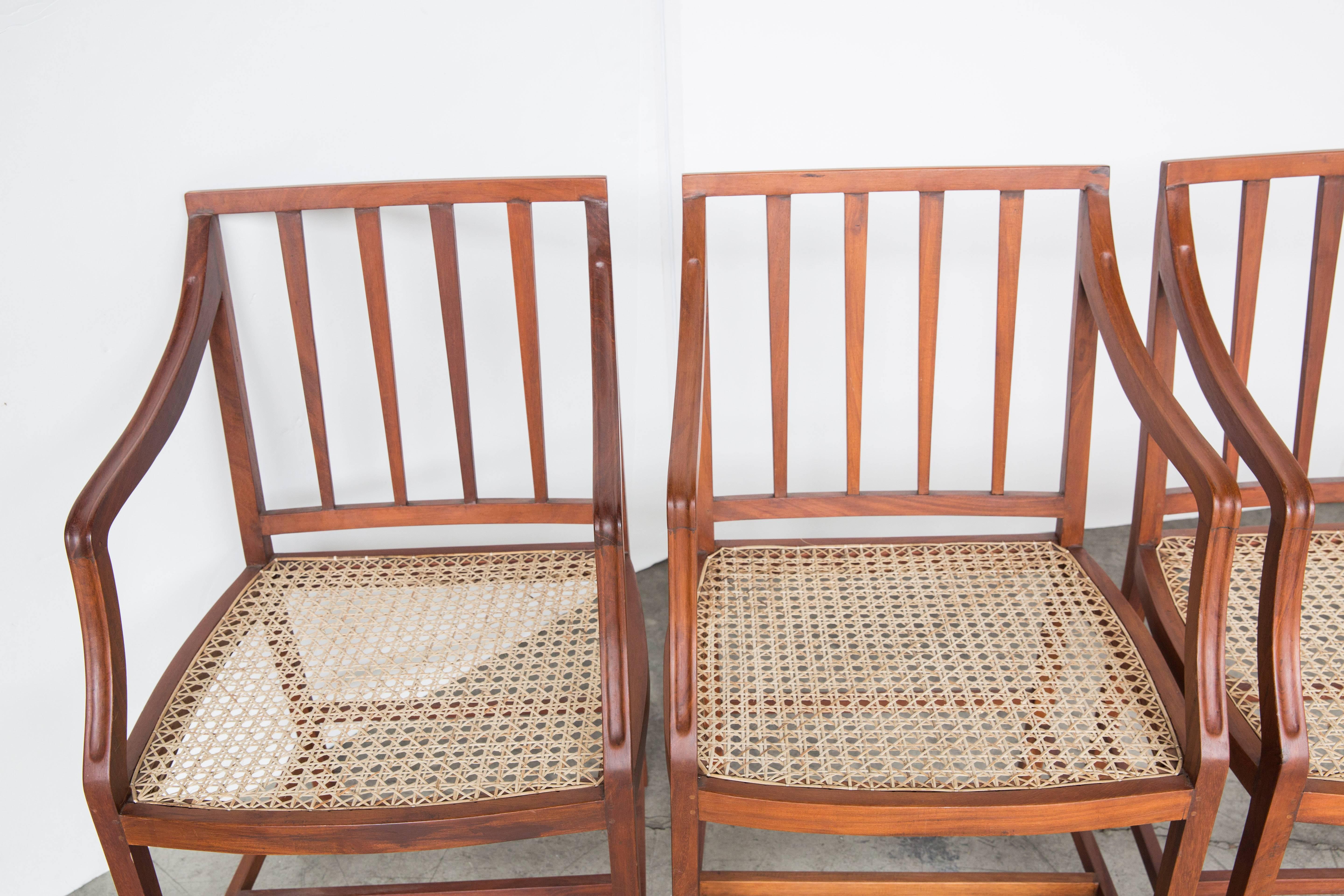 Set of Four Stylish Caned Chairs in Rare Nadun Wood For Sale 4