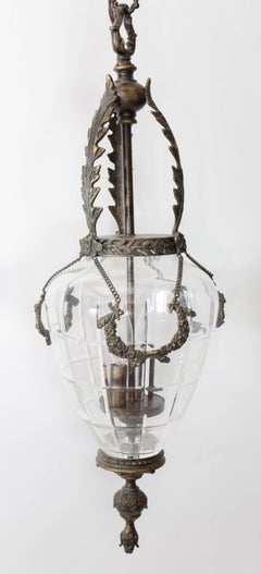 Vintage Trio Cut Glass Coach Light Pendant Lanterns
