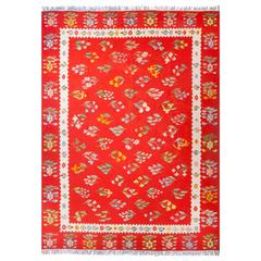 Red and Colorful Floral Chinese Kilim Carpet