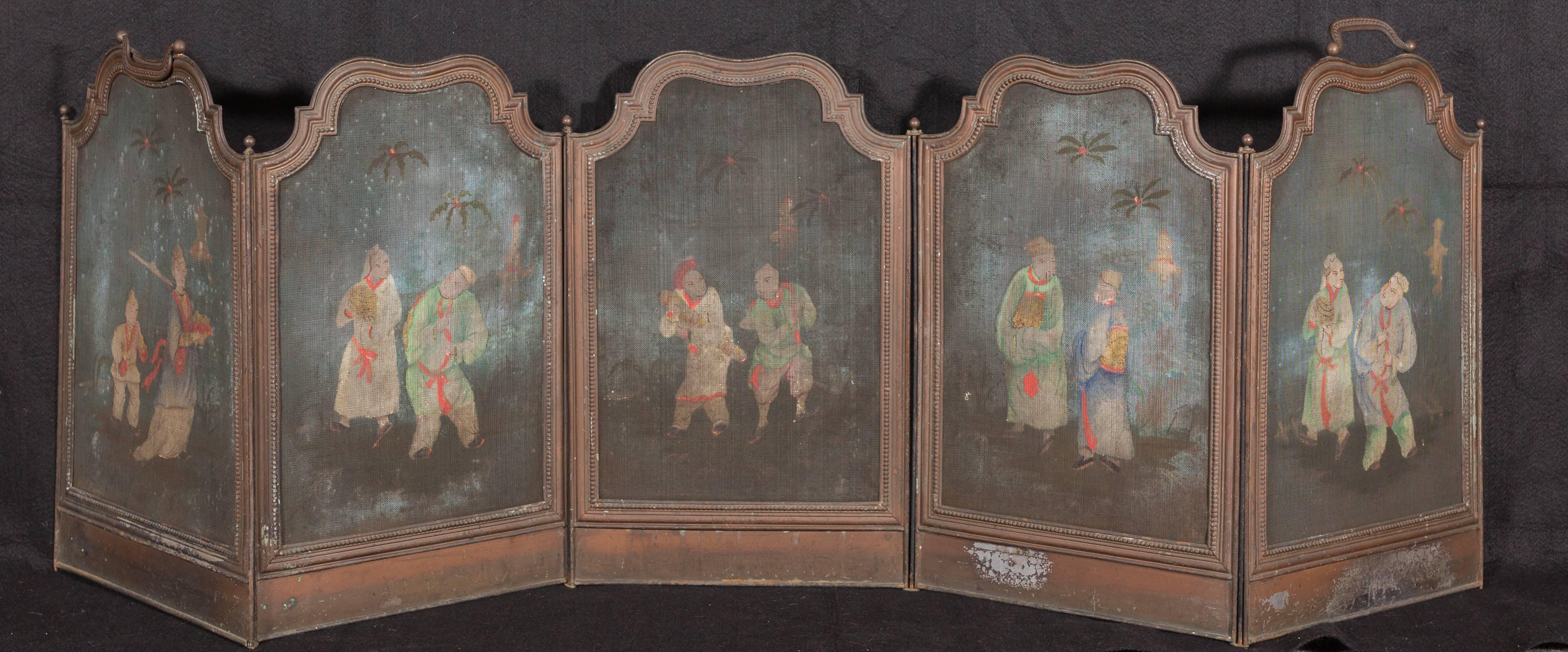 Fire screen with original figures painted on screens.