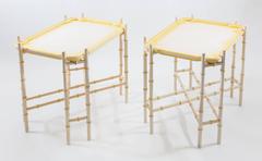 Pair of Baker Mid-Century Chinoiserie Yellow Trimmed Faux Bamboo Tray Tables