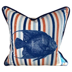 Summer Accent Cobalt and Orange Cotton Baja Fish Pillow 