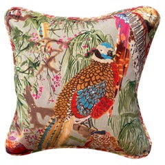Velvet Bird Pillows with Fall Landscape and Plaid Trim with Deep Orange Wool