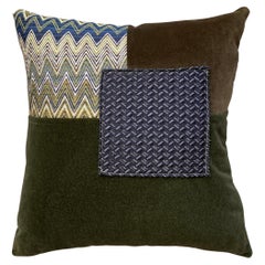 Velvet Fall Sky Pillow with Brown Leather Back #1