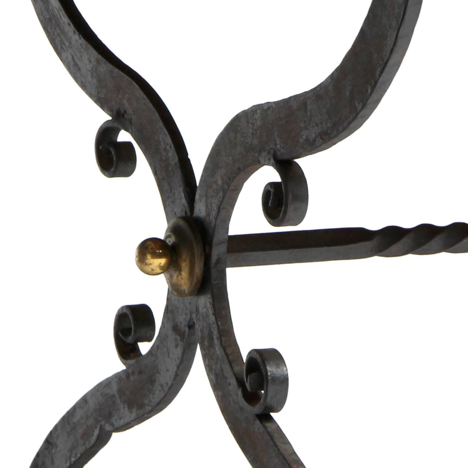 Pair of Tile Inlaid Wrought Iron X-Base Side Tables 2