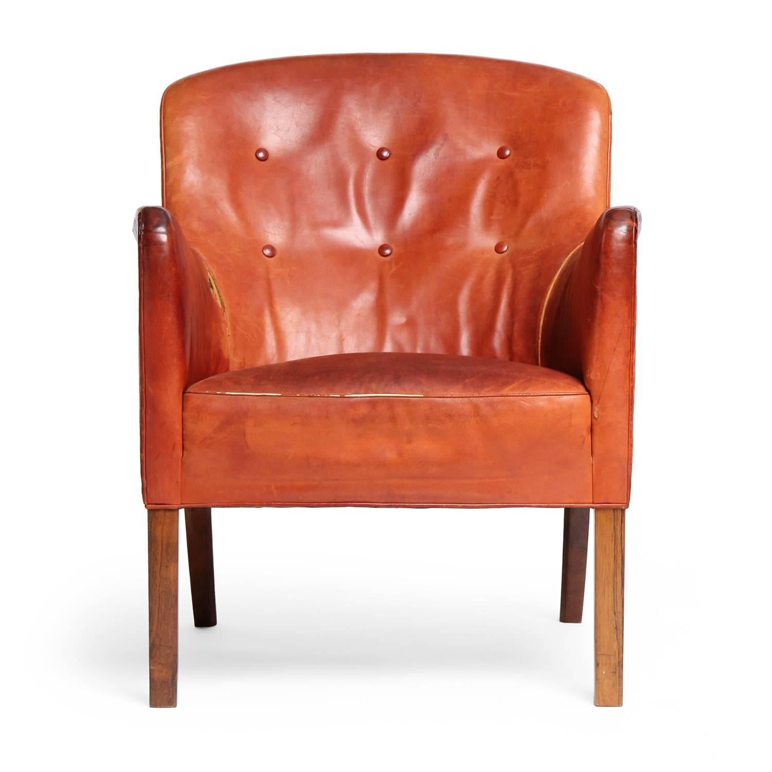 Leather Lounge Chair by Ole Wanscher In Good Condition In Sagaponack, NY