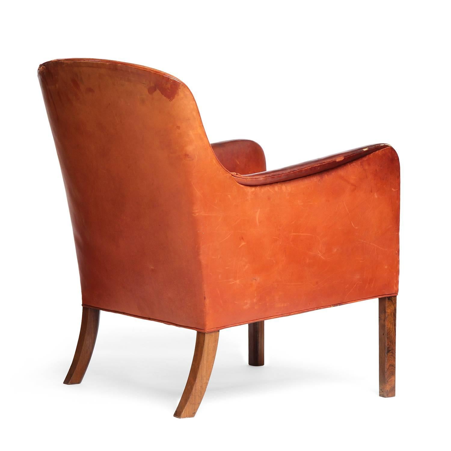 Scandinavian Modern Leather Lounge Chair by Ole Wanscher