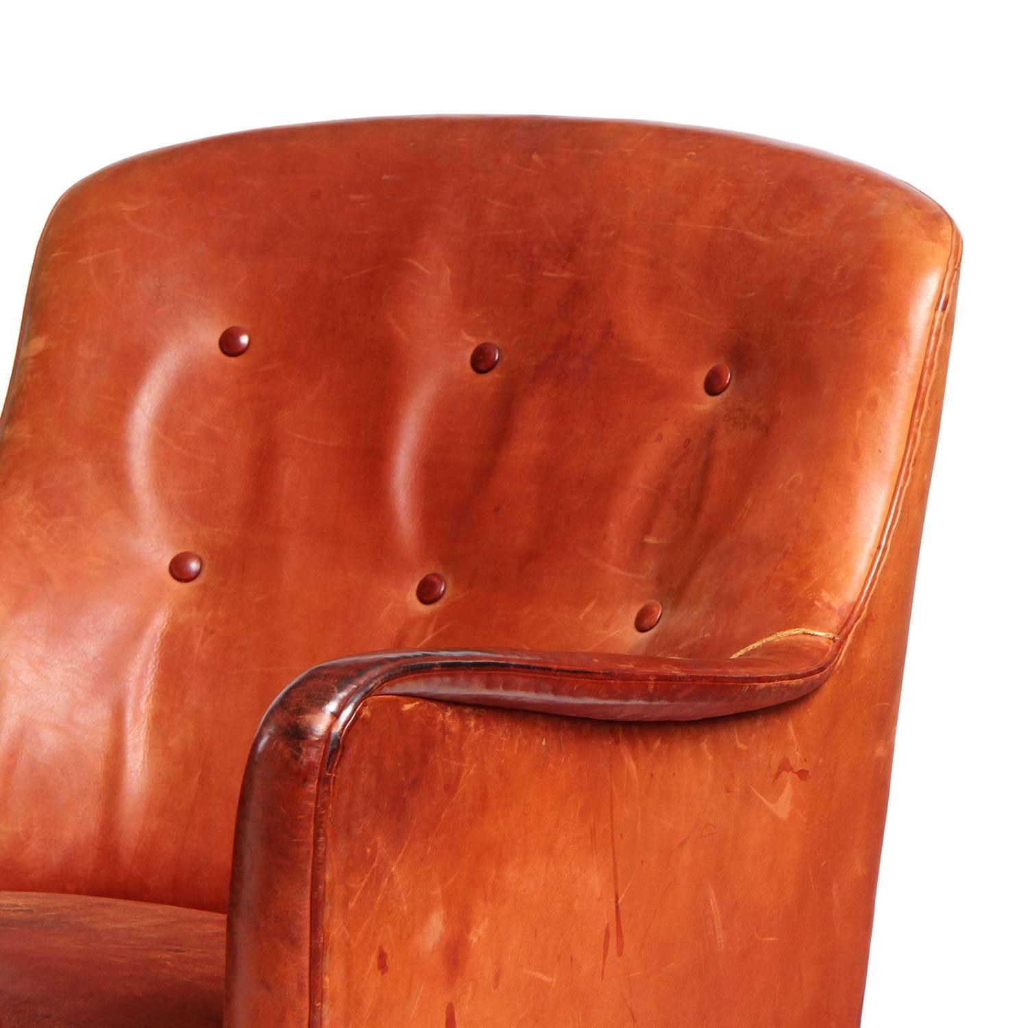 Mid-20th Century Leather Lounge Chair by Ole Wanscher