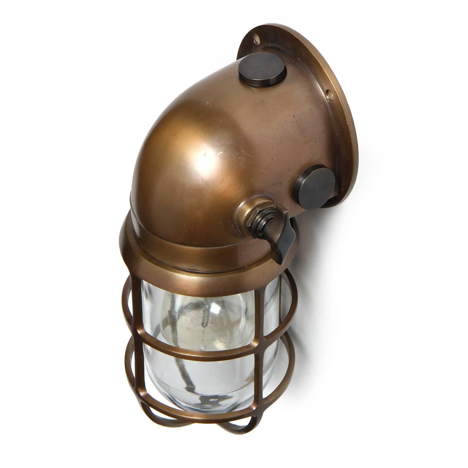 Industrial Bronze Caged Sconce by Russell and Stoll Co. For Sale at