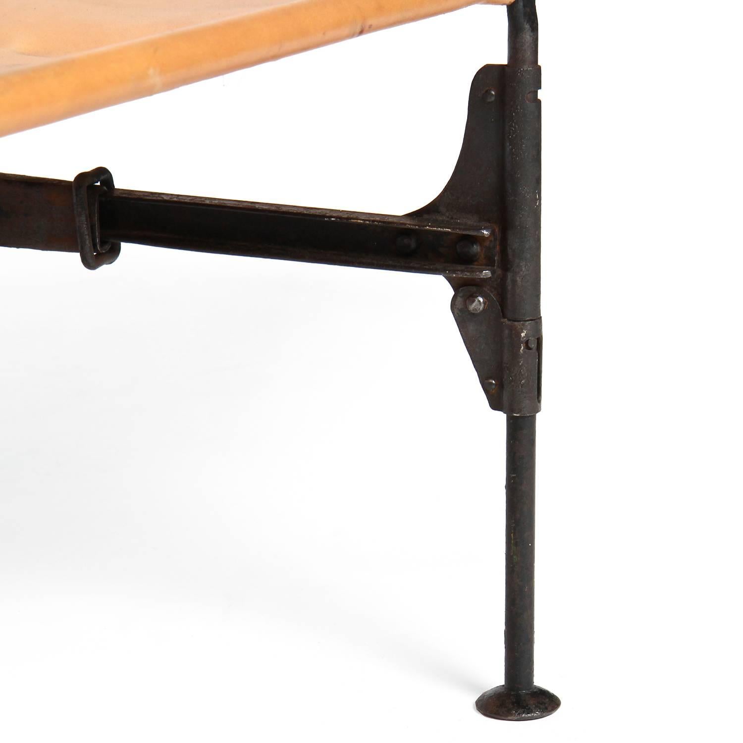 Industrial  Leather Topped Folding Cot  For Sale