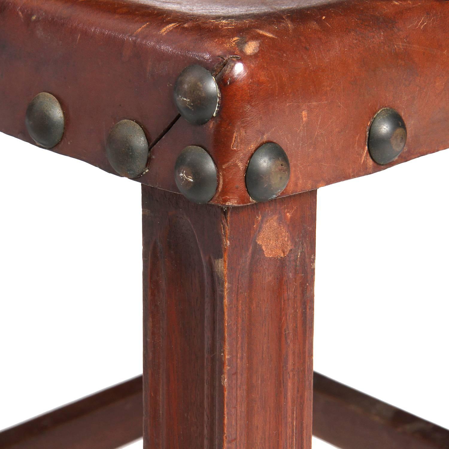 Arts and Crafts Leather Topped Stool