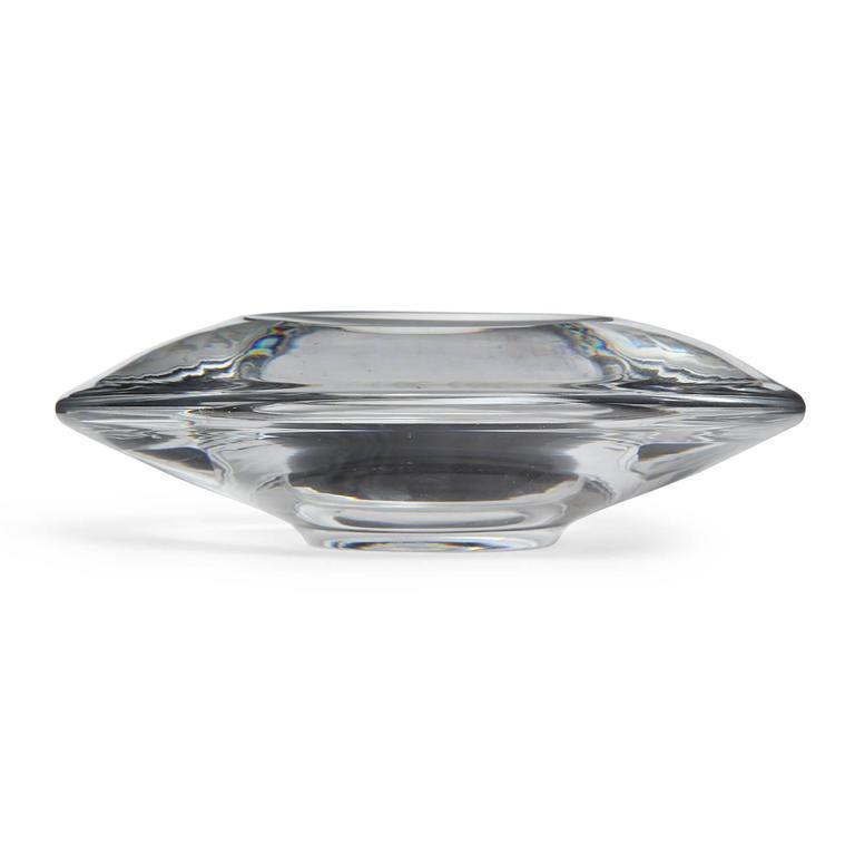 A substantial and sculptural engraved glass disc-form ashtray.