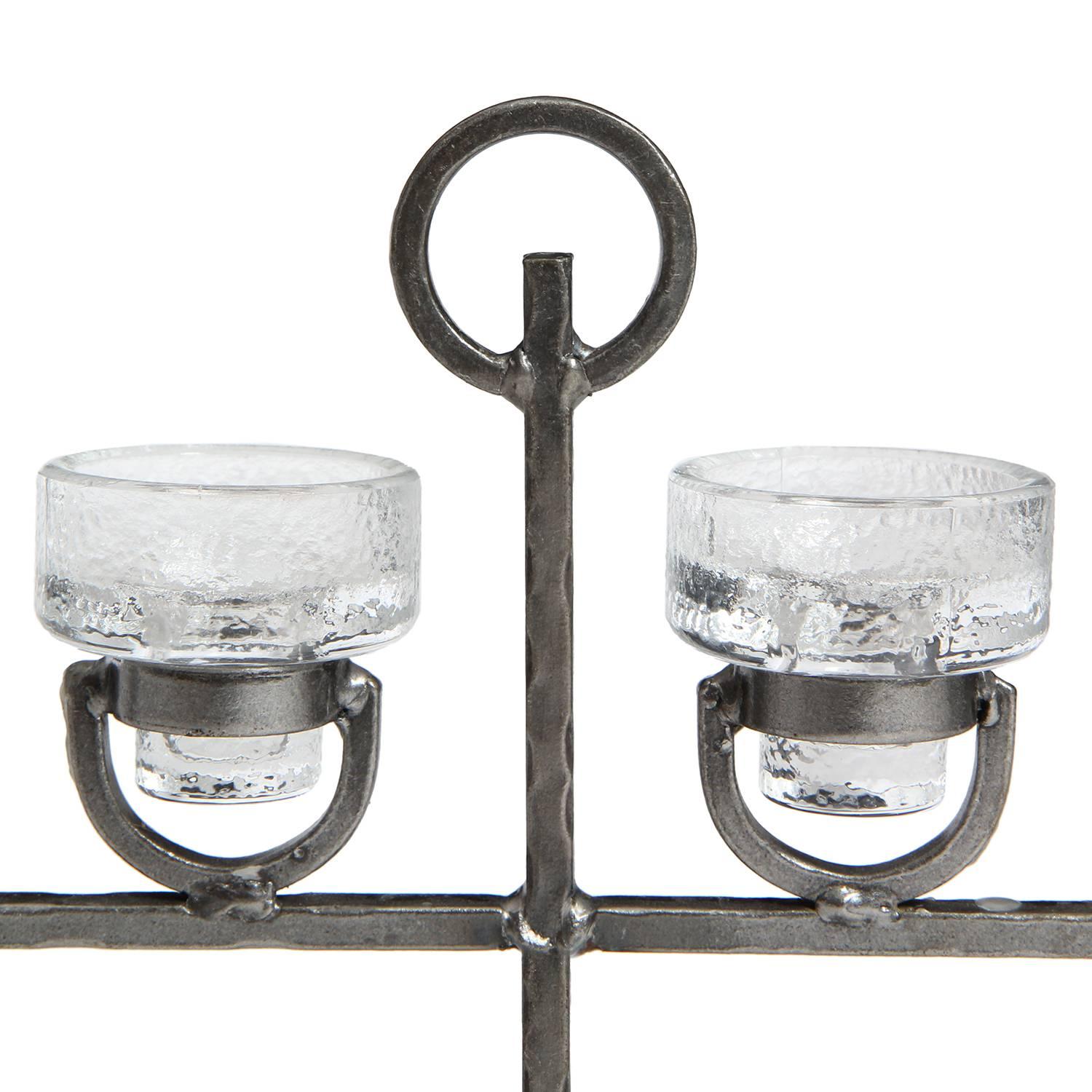 Forged Iron and Glass Candelabra In Good Condition In Sagaponack, NY