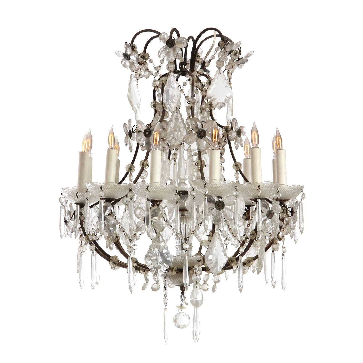 French Iron and Crystal Chandelier