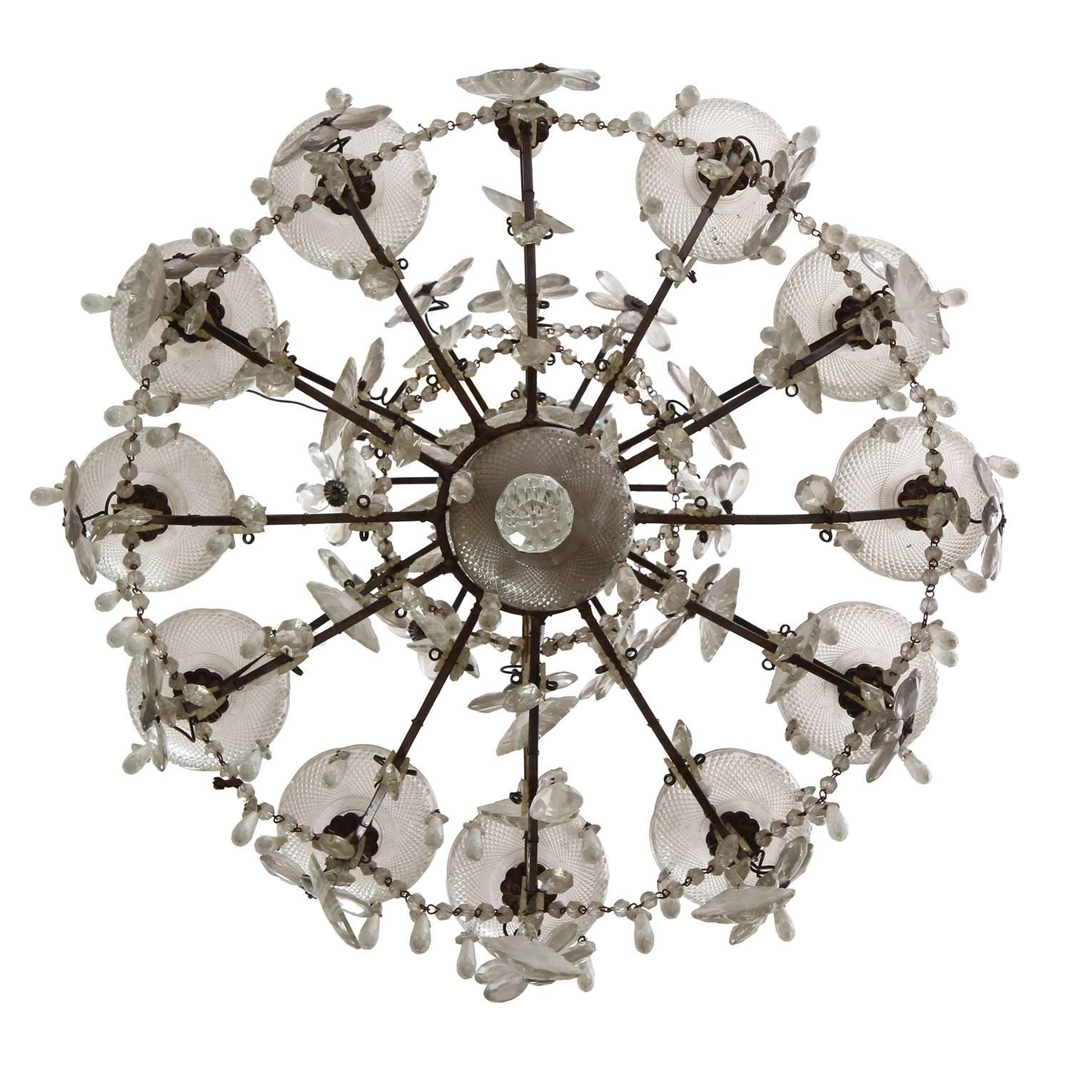 Hollywood Regency Iron and Crystal Chandelier