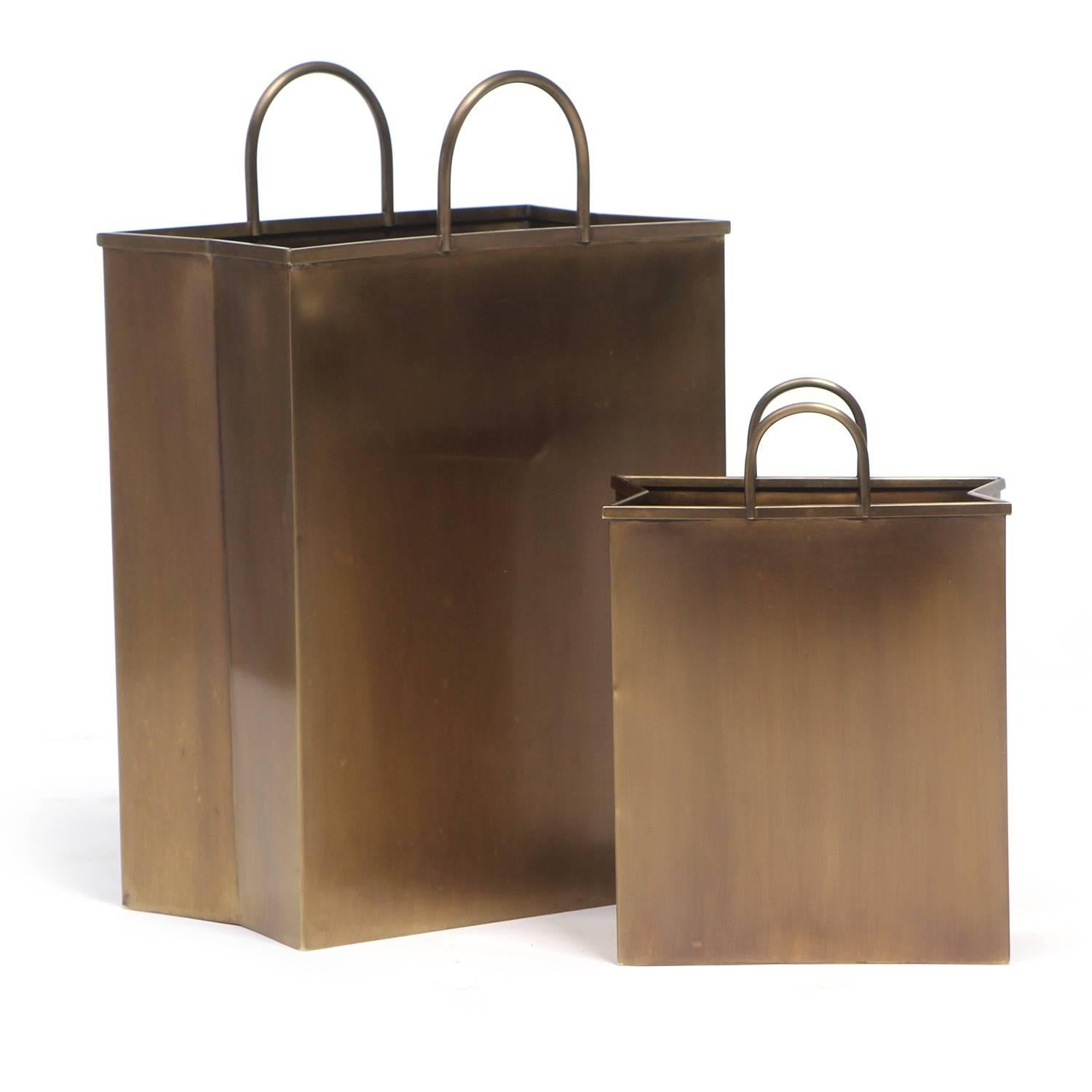 Pleated Shopping Bag Brass Waste Baskets