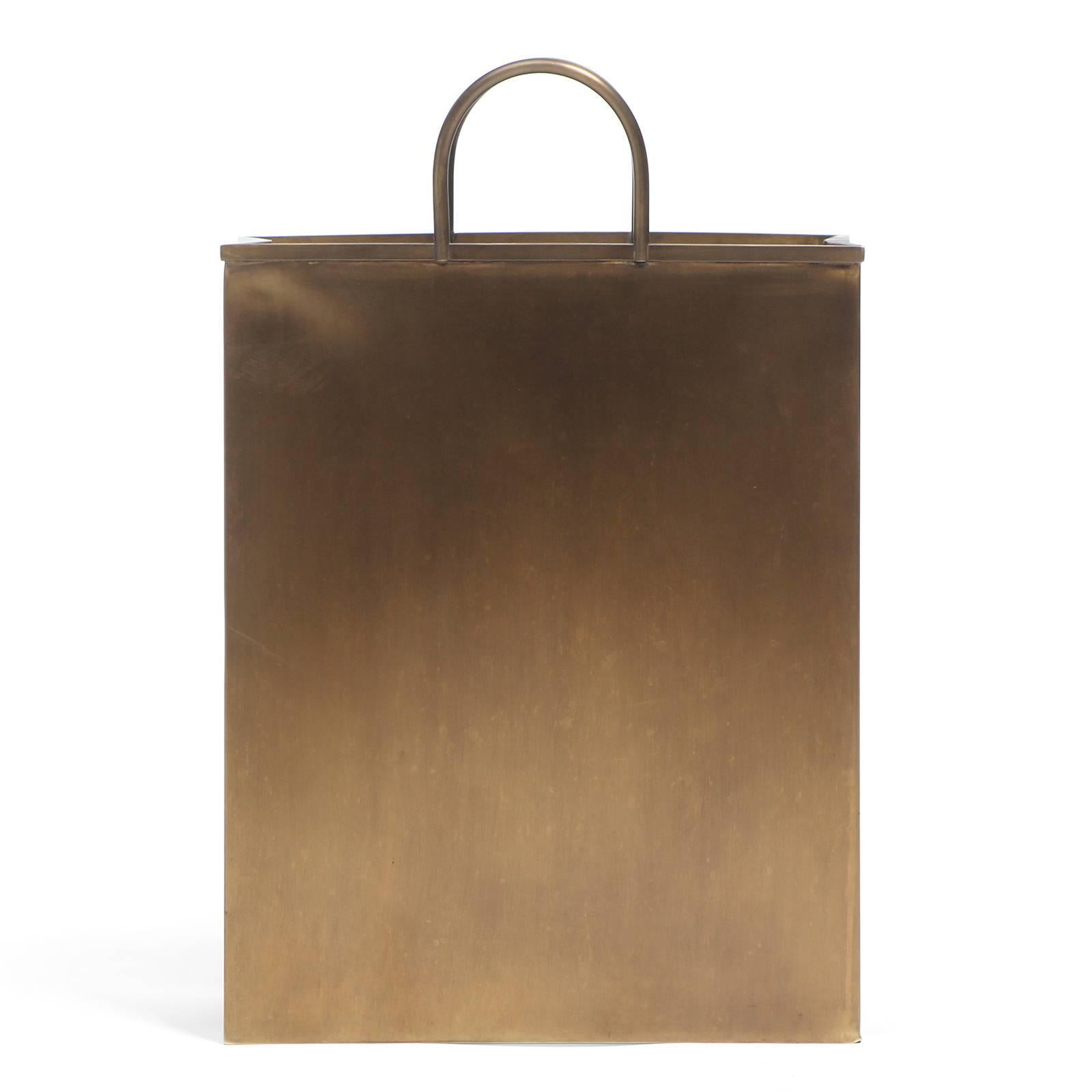 Mid-Century Modern Pleated Shopping Bag Brass Waste Baskets