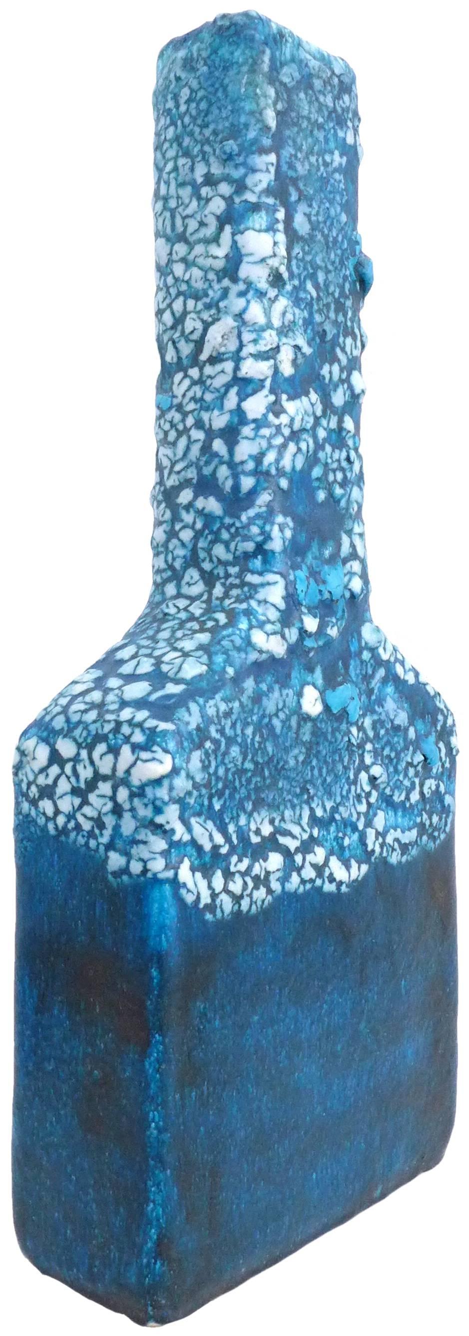 A fantastic ceramic vase by the celebrated Italian ceramicist Guido Gambone. An impressively-scaled and -executed, two-toned, simple, architectural form; the lower half a rich glaze of classic-Gambone deep sea blue with a top half in an