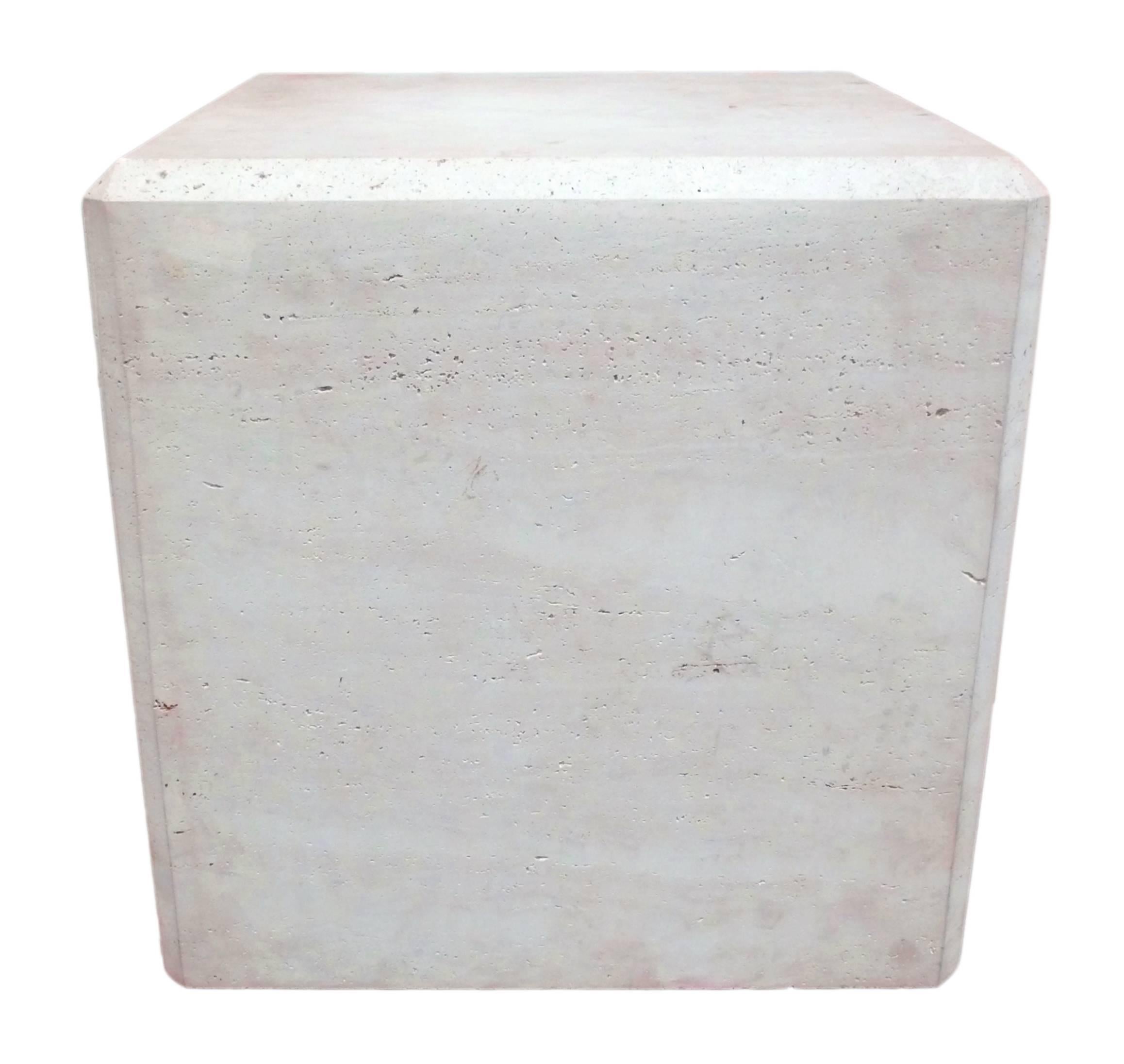 Pair of Massive Faceted Travertine Cube Tables In Good Condition For Sale In Los Angeles, CA